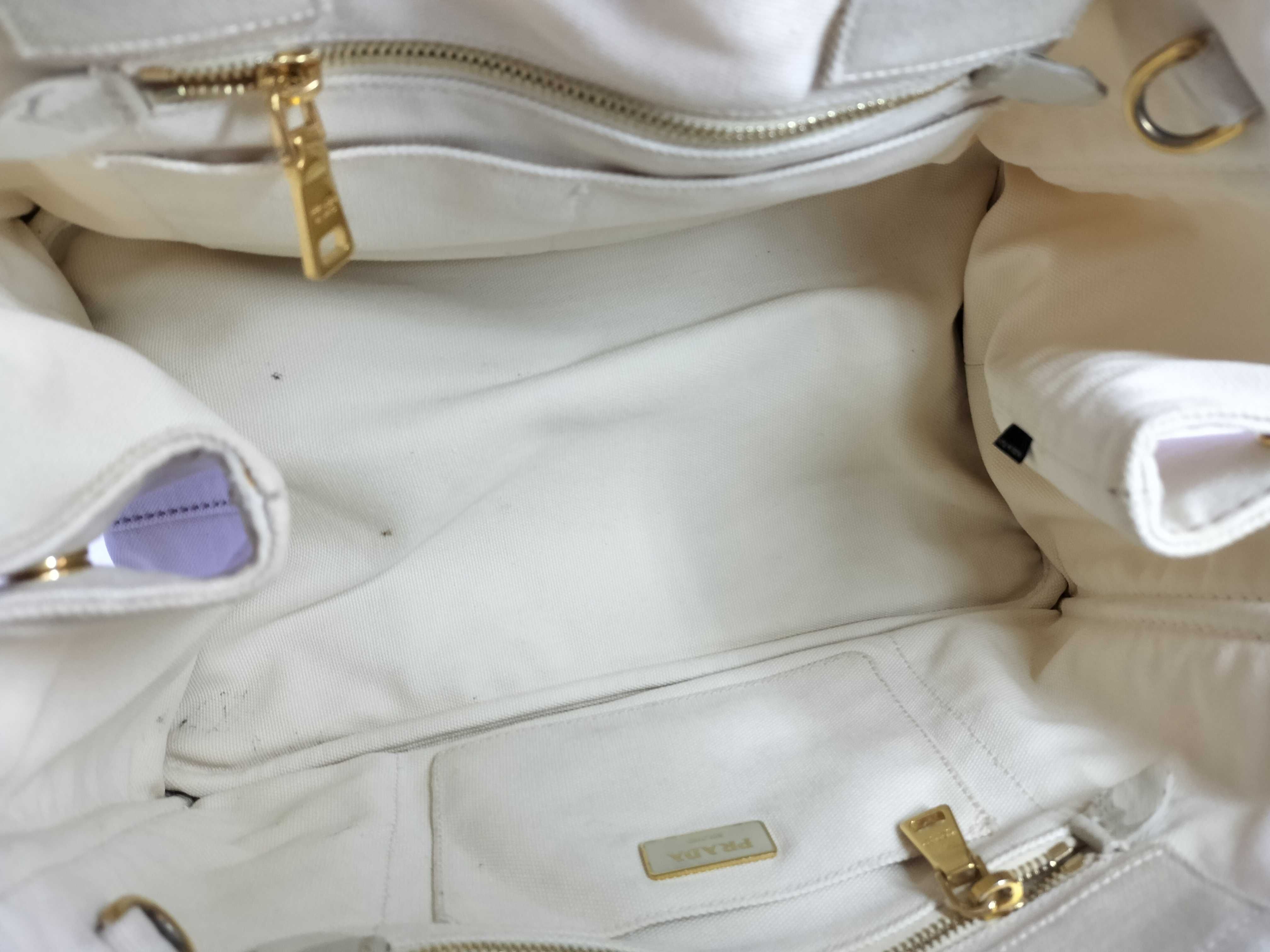 【水曜終了】(10220_0316)PRADA プラダ カナパ ハンドバッグ ホワイト ストライプ 2way ハンドバッグ