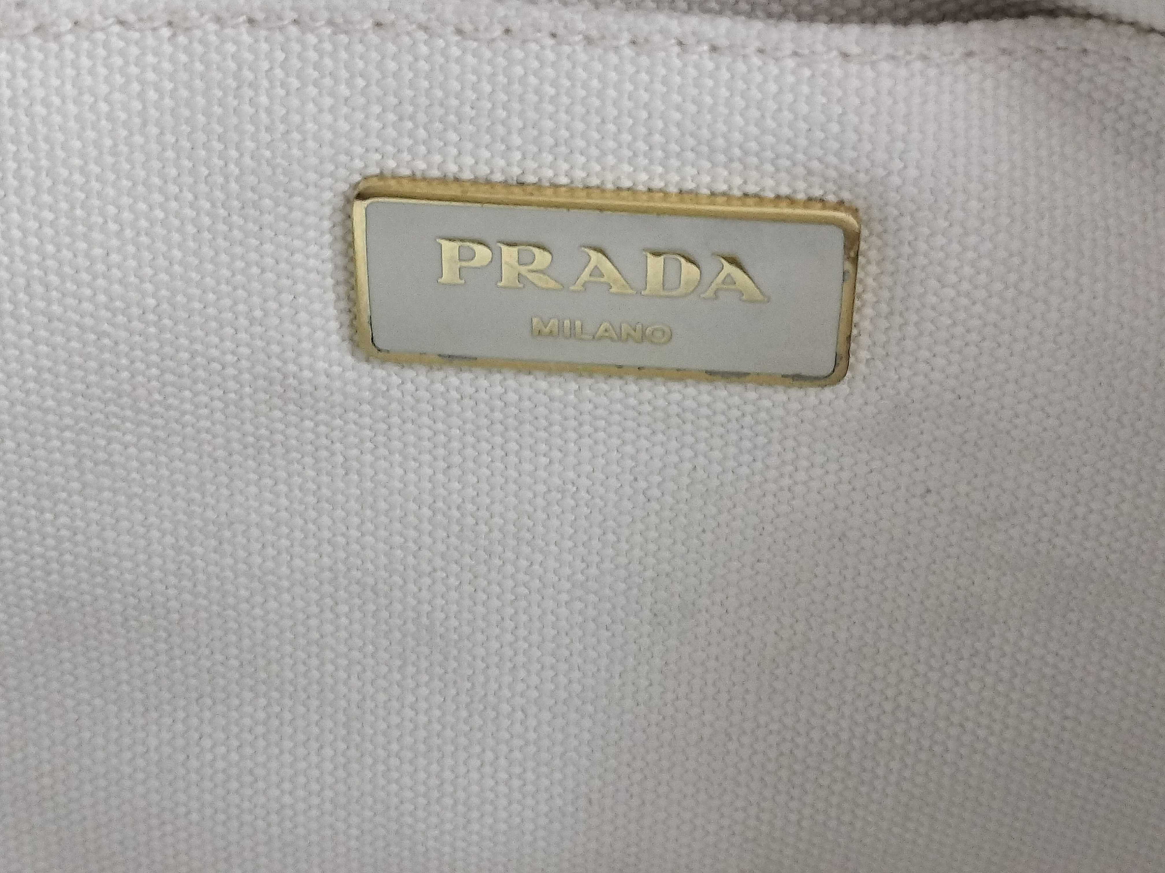 【水曜終了】(10220_0316)PRADA プラダ カナパ ハンドバッグ ホワイト ストライプ 2way ハンドバッグ