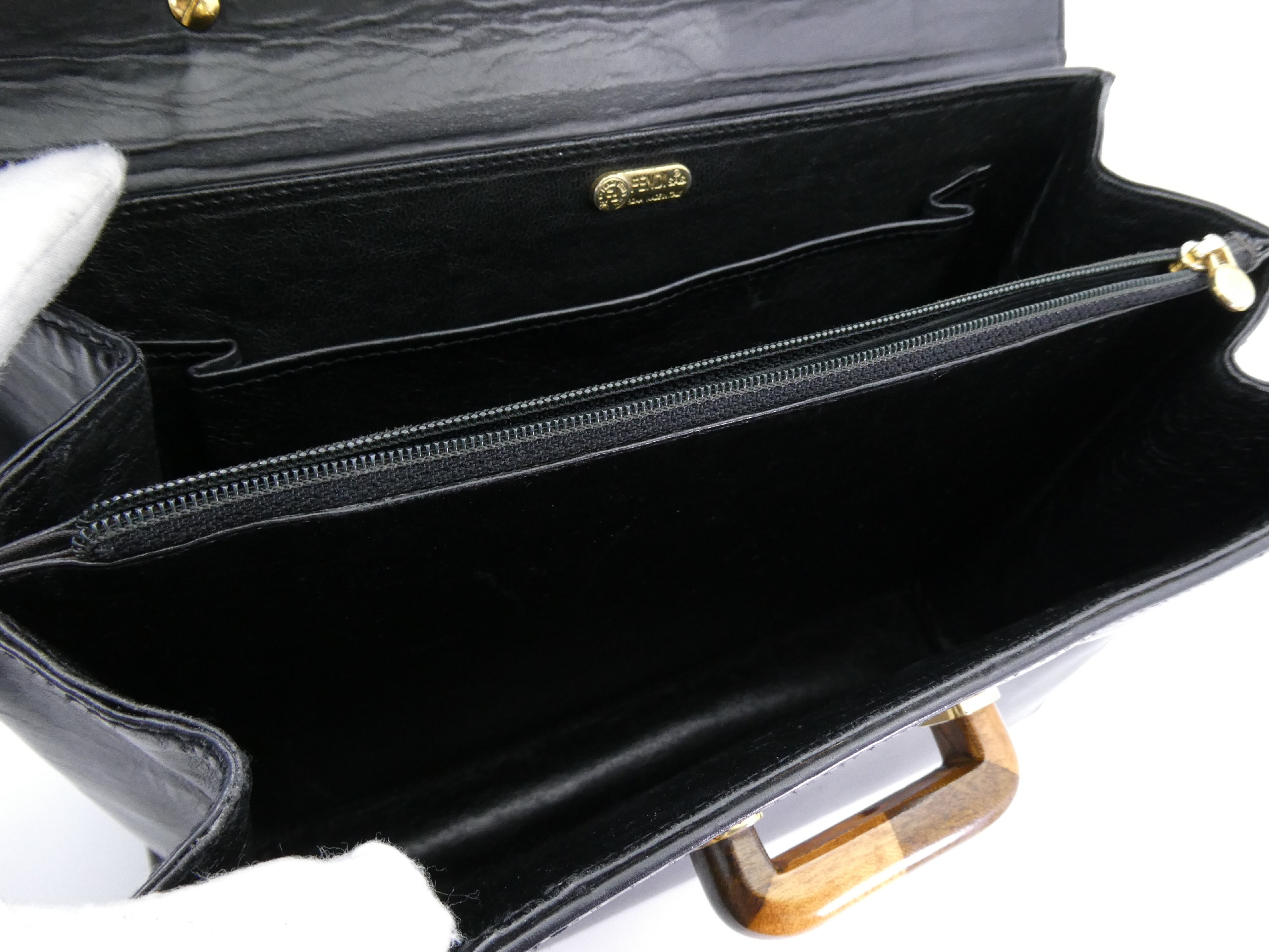 【水曜終了】(10230_0332)▼FENDI ウッド レザー ケリー型 ハンドバッグ