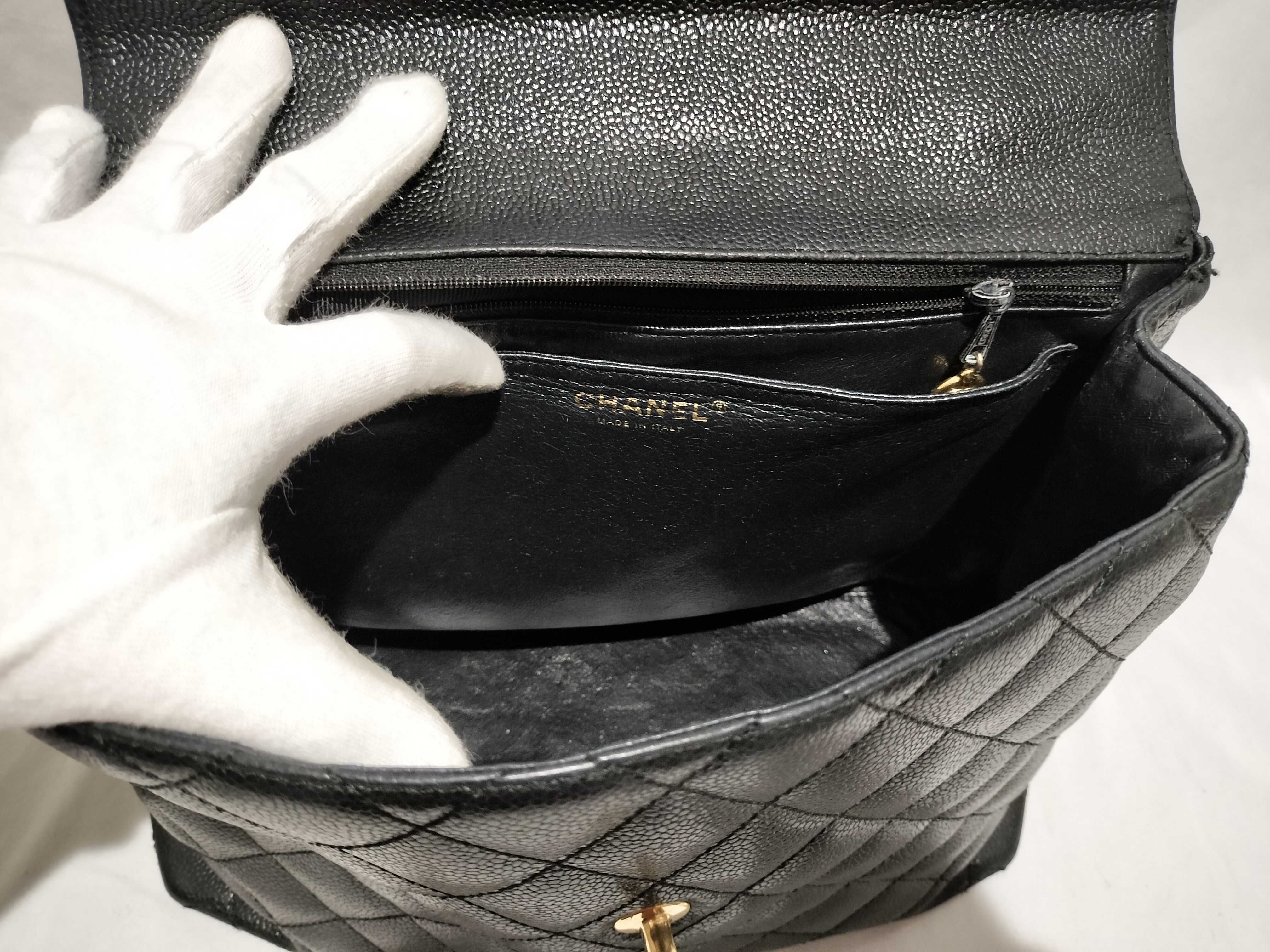 【水曜終了】(10228_0130)CHANEL キャビアスキン ココ ターンロック トップハンドル 8番台 ハンドバッグ
