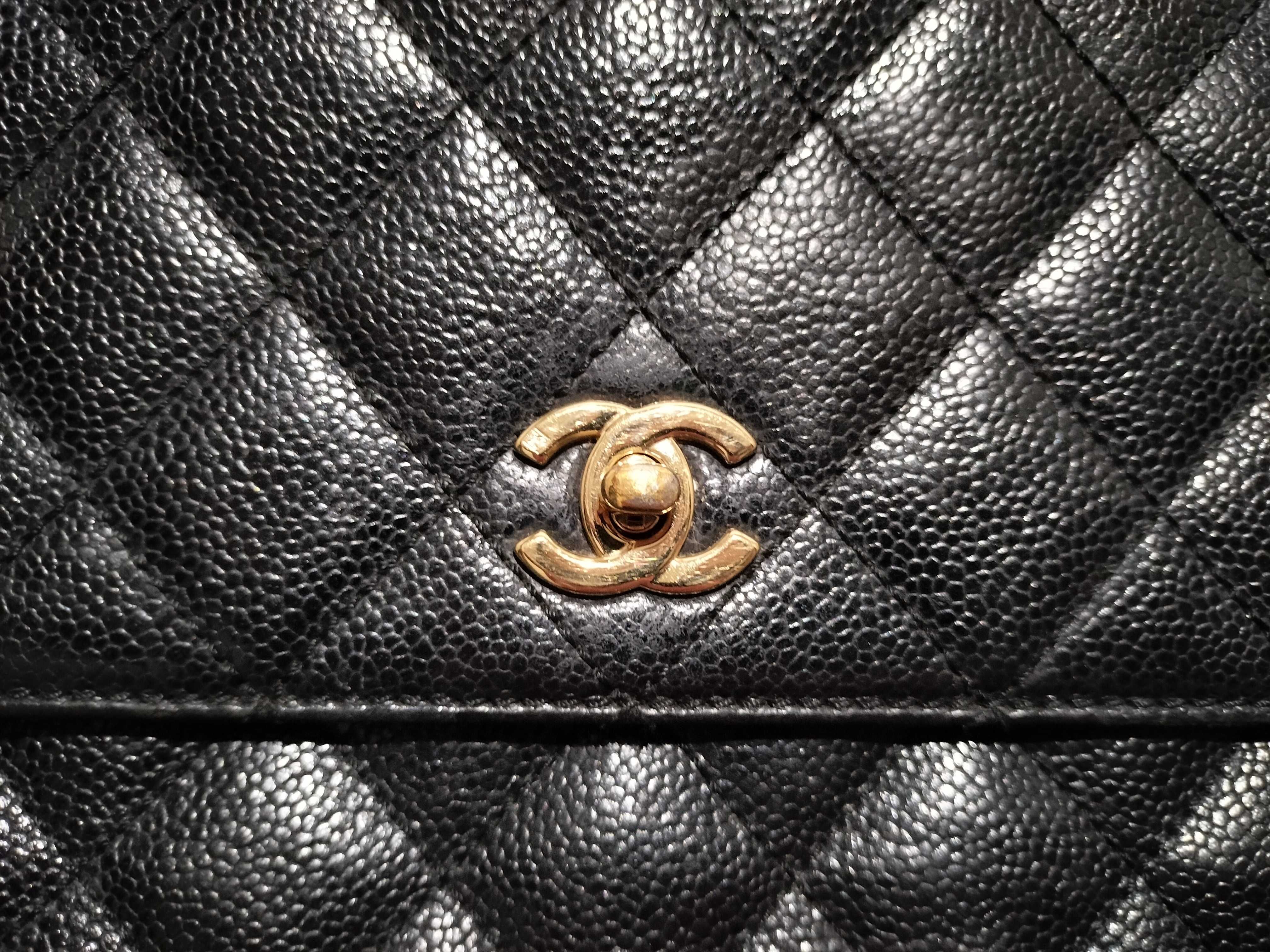 【水曜終了】(10228_0130)CHANEL キャビアスキン ココ ターンロック トップハンドル 8番台 ハンドバッグ
