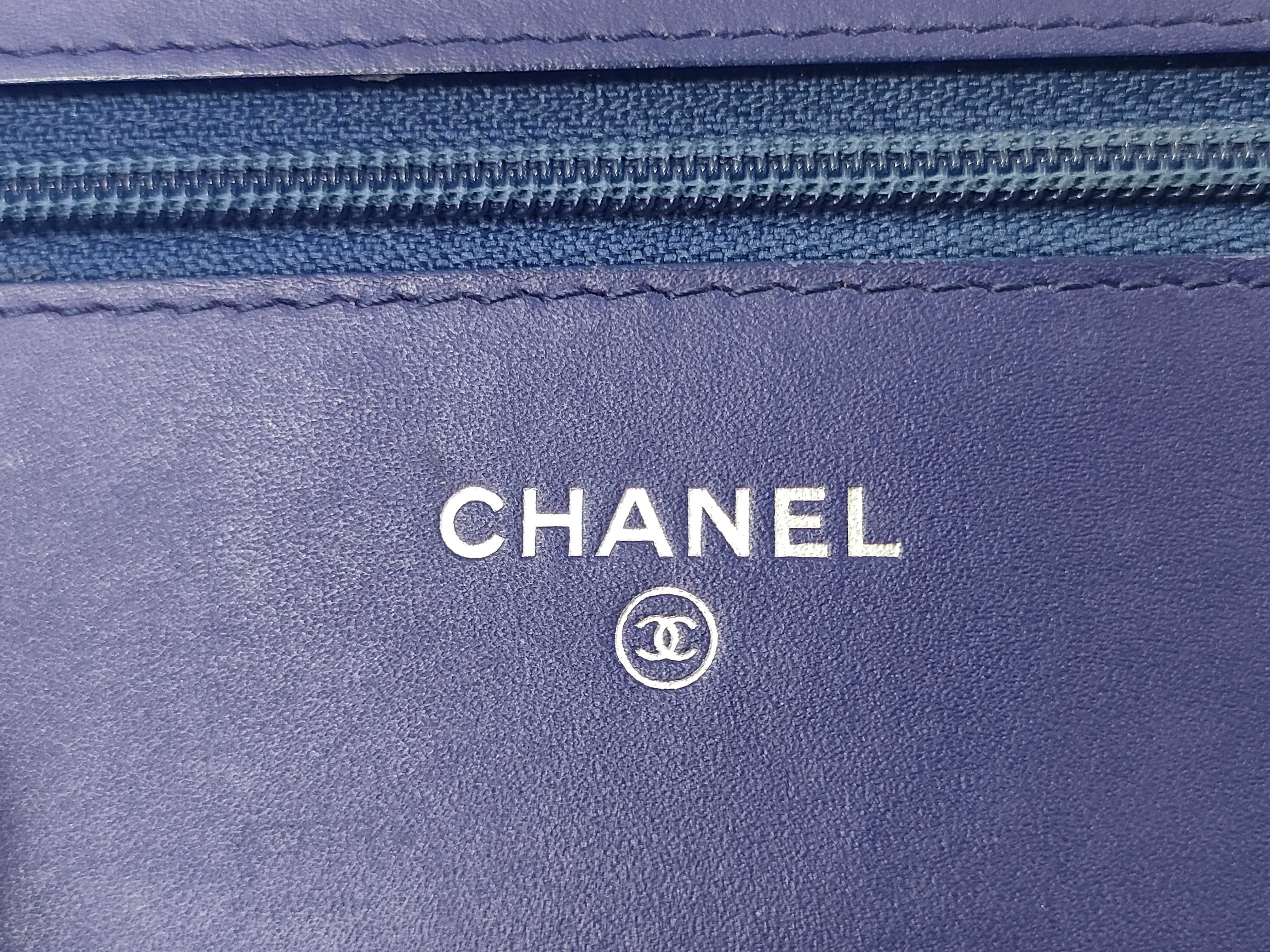 【水曜終了】(10228_0071)CHANEL パテント チェーンウォレット ブルー ショルダーバッグ