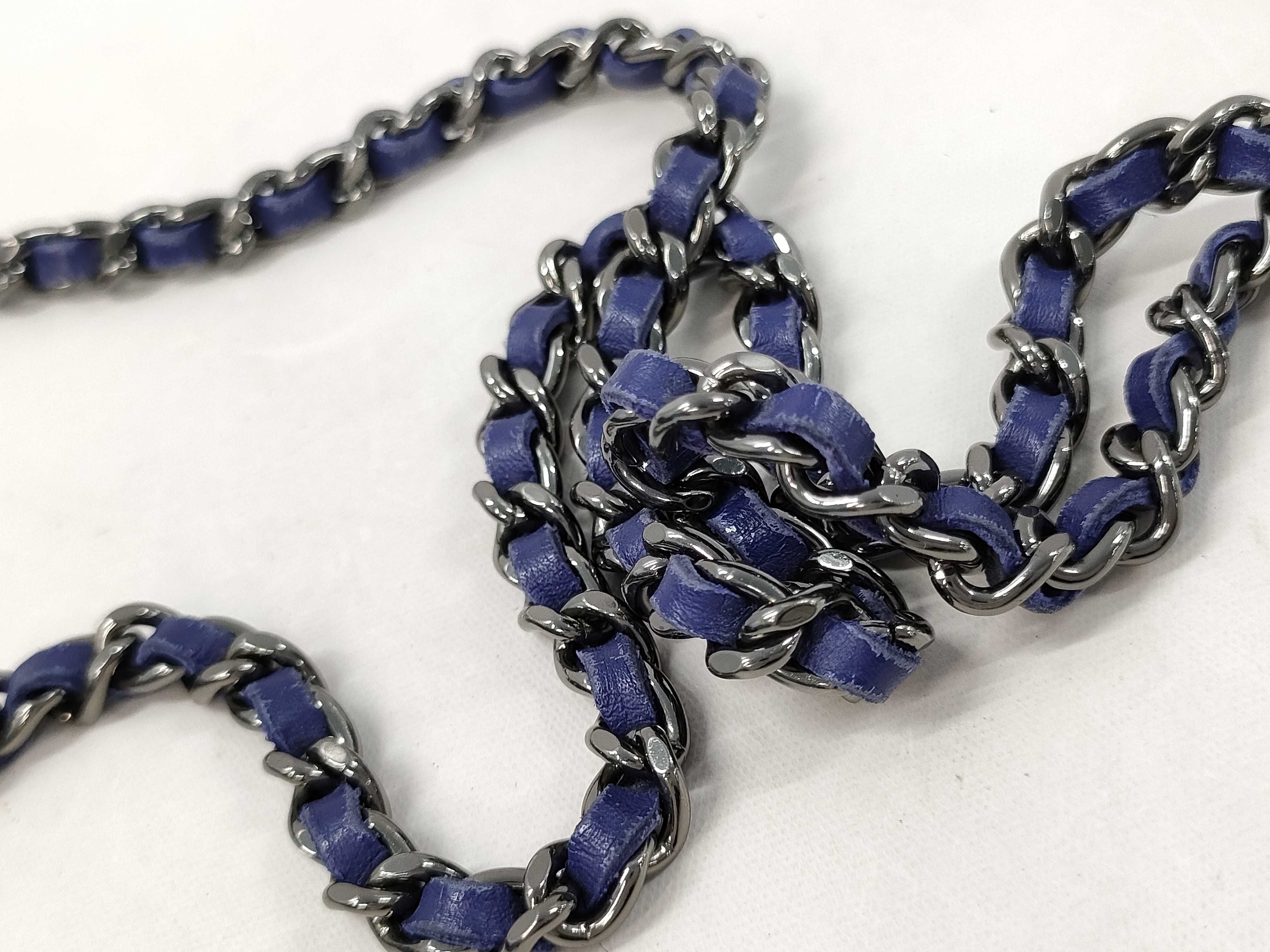 【水曜終了】(10228_0071)CHANEL パテント チェーンウォレット ブルー ショルダーバッグ