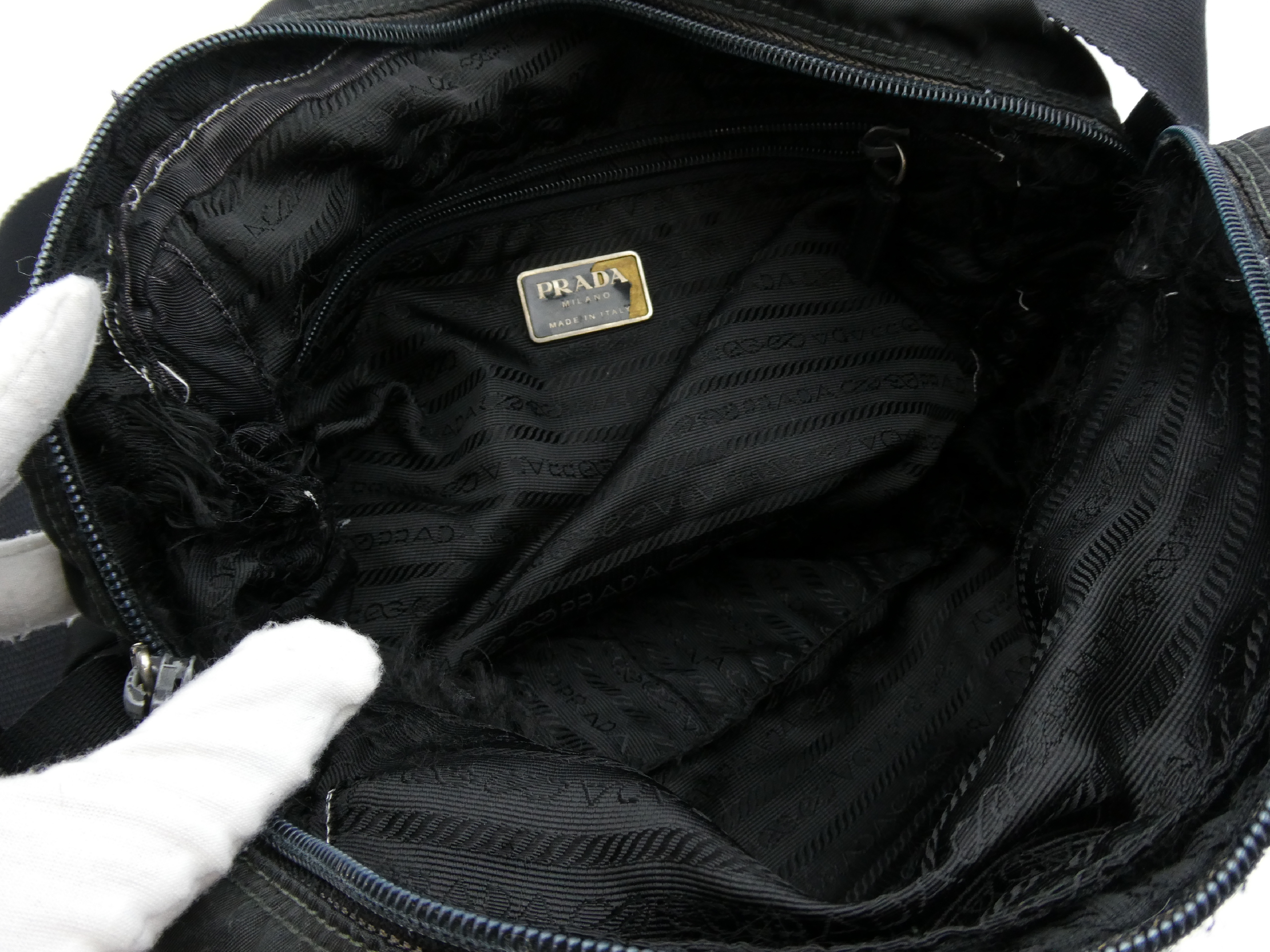 【水曜終了】(10827_0064)PRADA ロゴプレート ナイロン レザー ショルダーバッグ