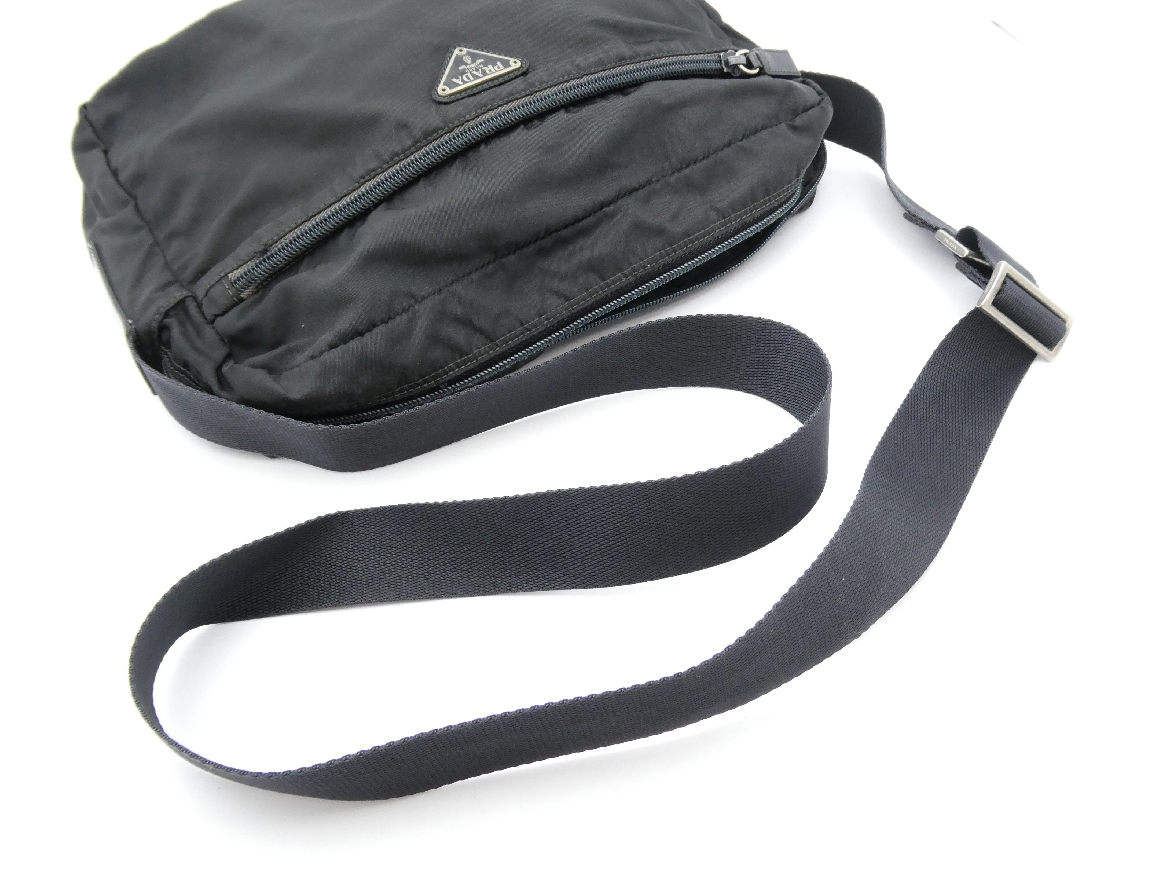 【水曜終了】(10827_0064)PRADA ロゴプレート ナイロン レザー ショルダーバッグ