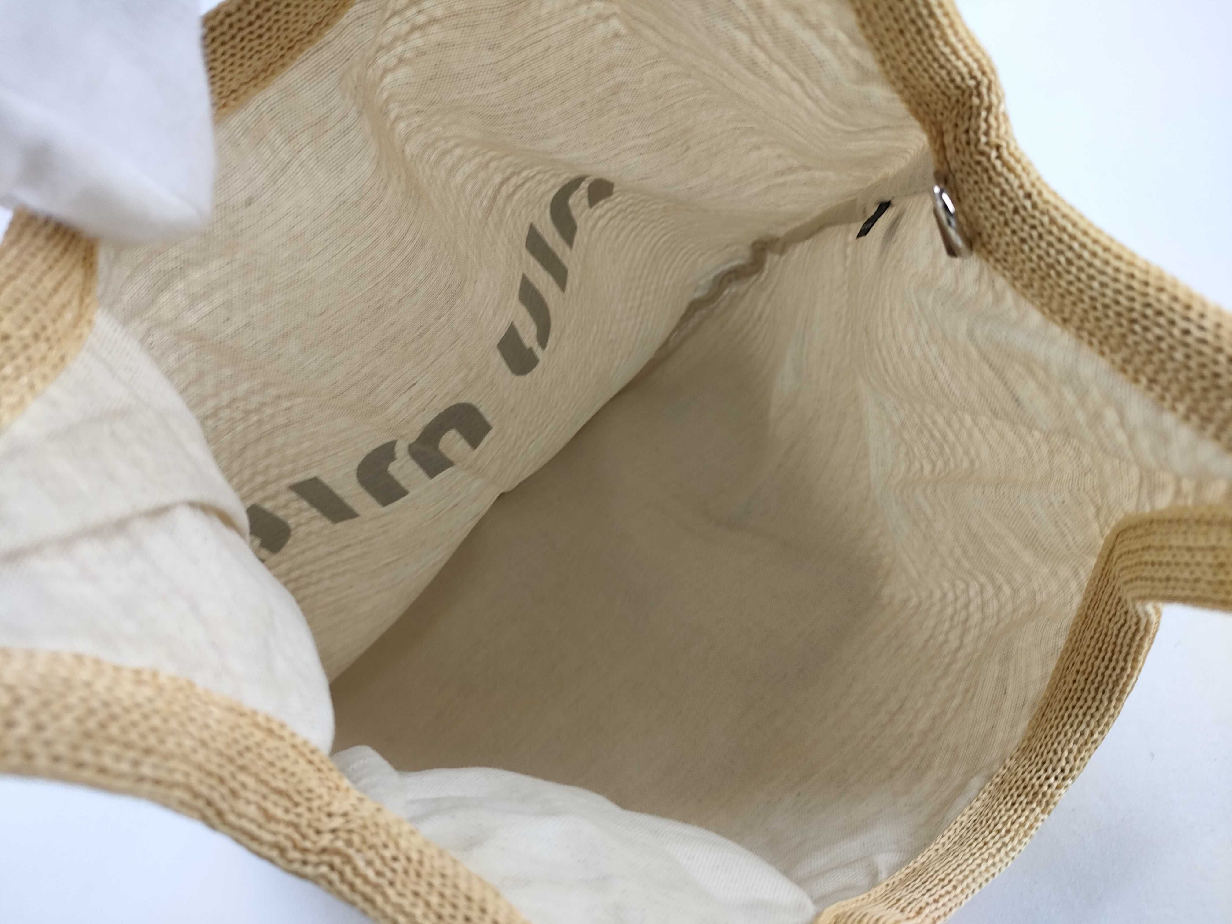 【水曜終了】(10699_0162)miu miu MIU MIU アイビー ラフィアエフェクト×リネン バッグ トートバッグ