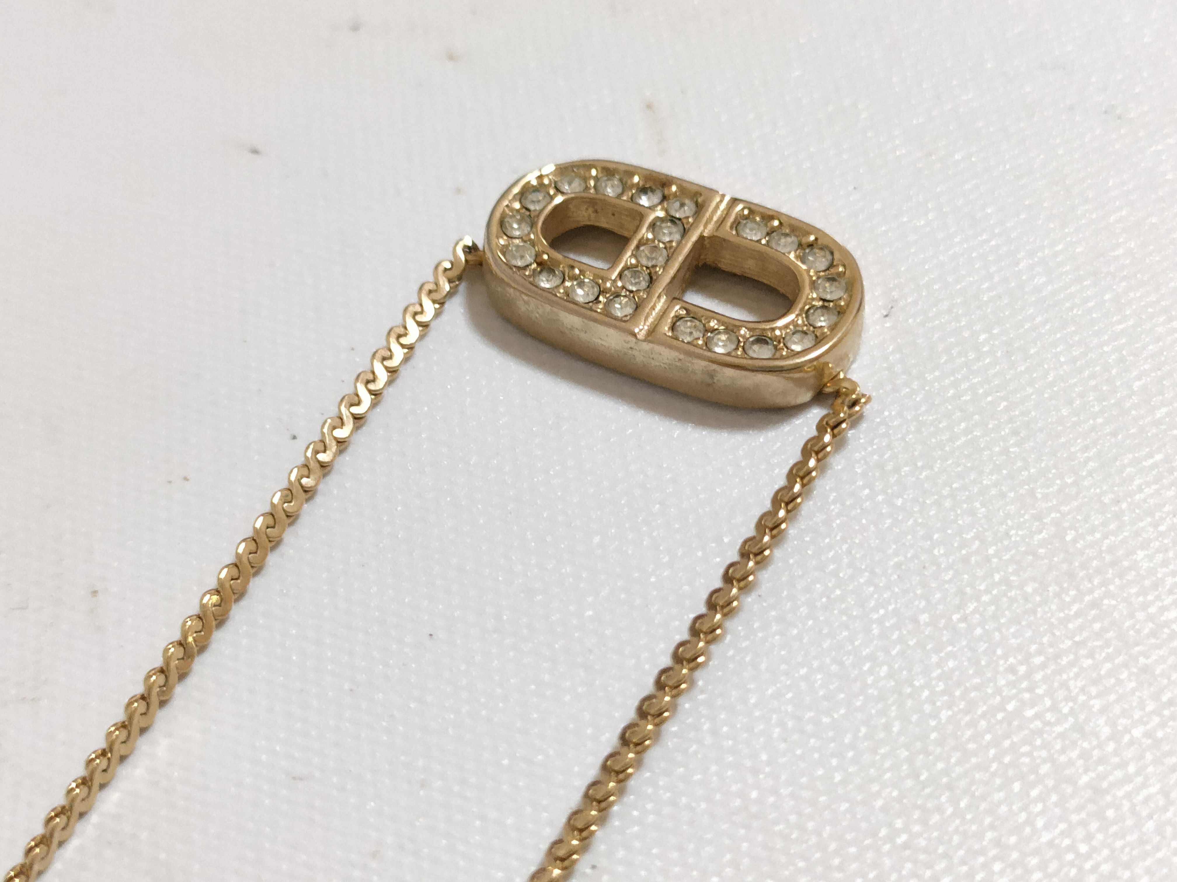 【水曜終了】(10221_0683)Dior ロゴ ラインストーン ゴールドネックレス ネックレス