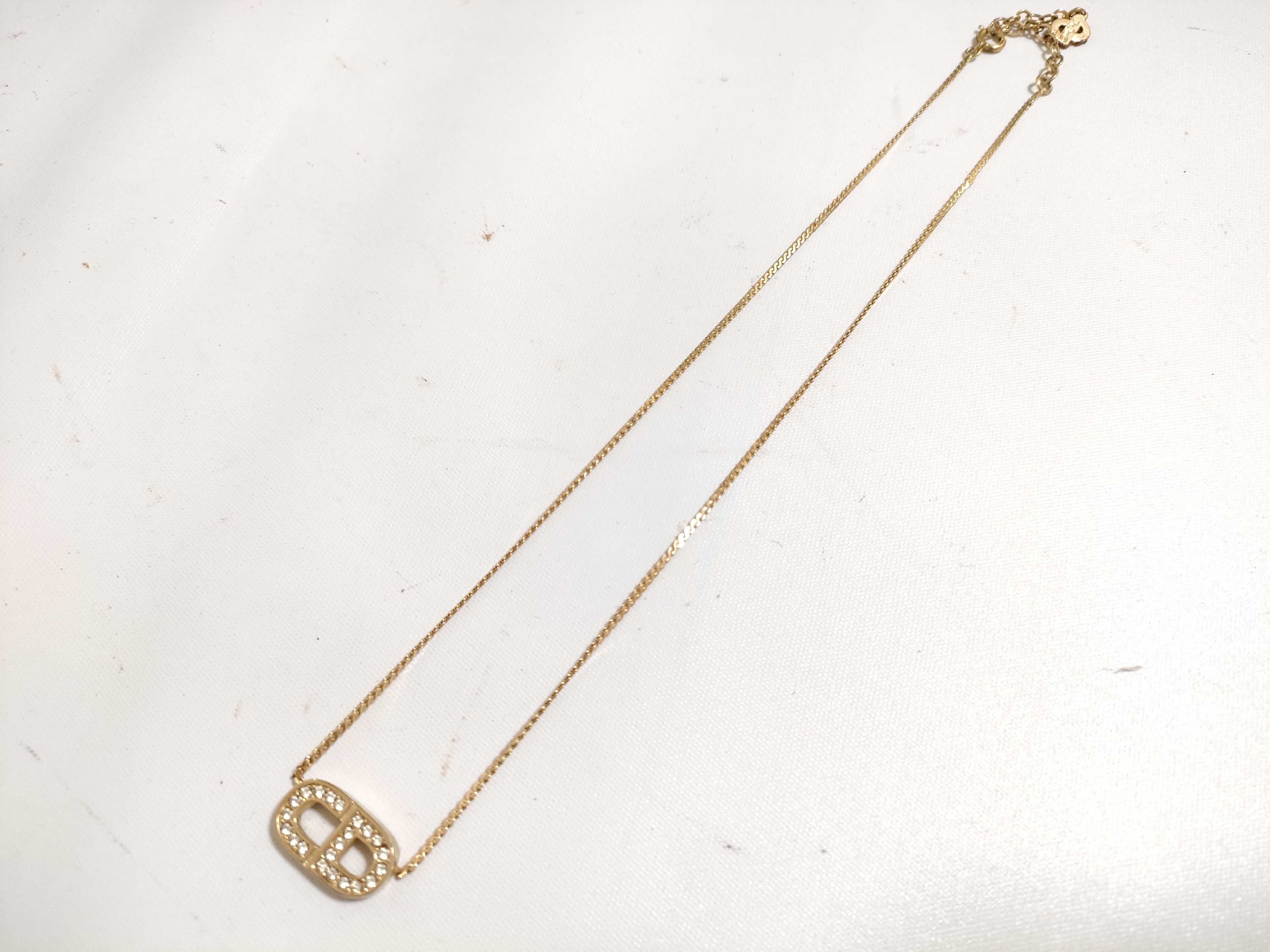 【水曜終了】(10221_0683)Dior ロゴ ラインストーン ゴールドネックレス ネックレス
