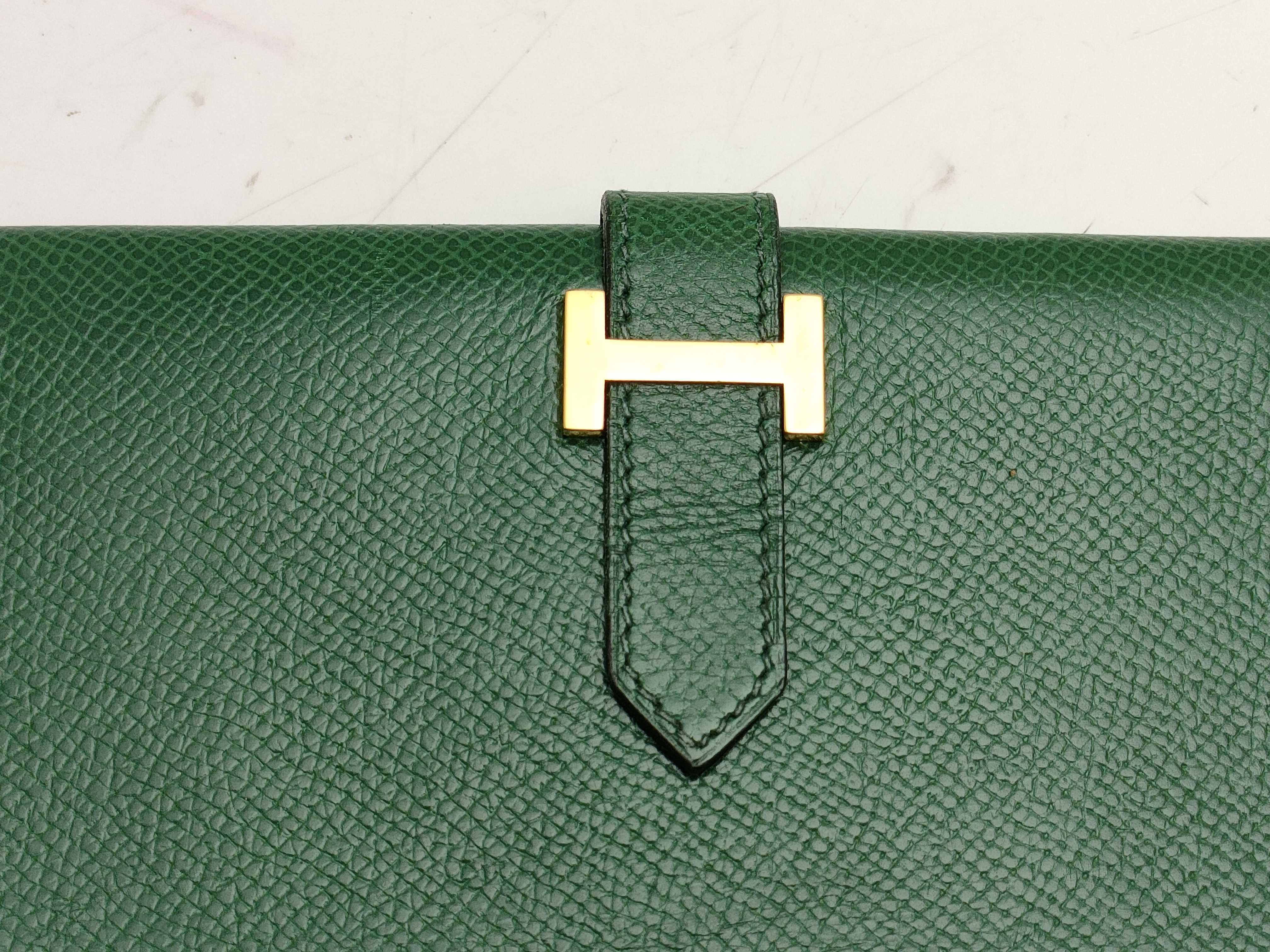 【水曜終了】(10216_0054)HERMES ベアン グリーン/クシュベル 財布