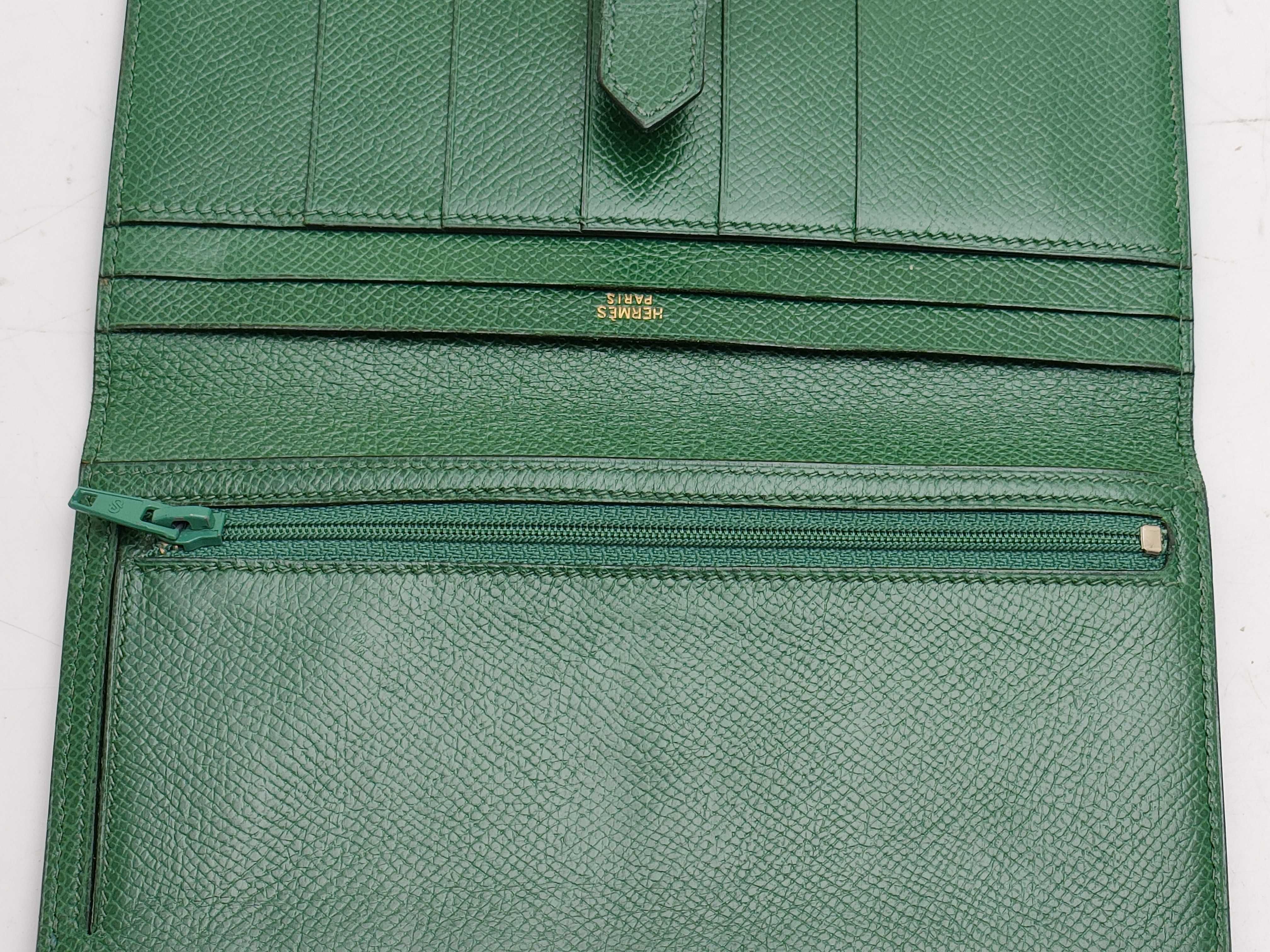 【水曜終了】(10216_0054)HERMES ベアン グリーン/クシュベル 財布