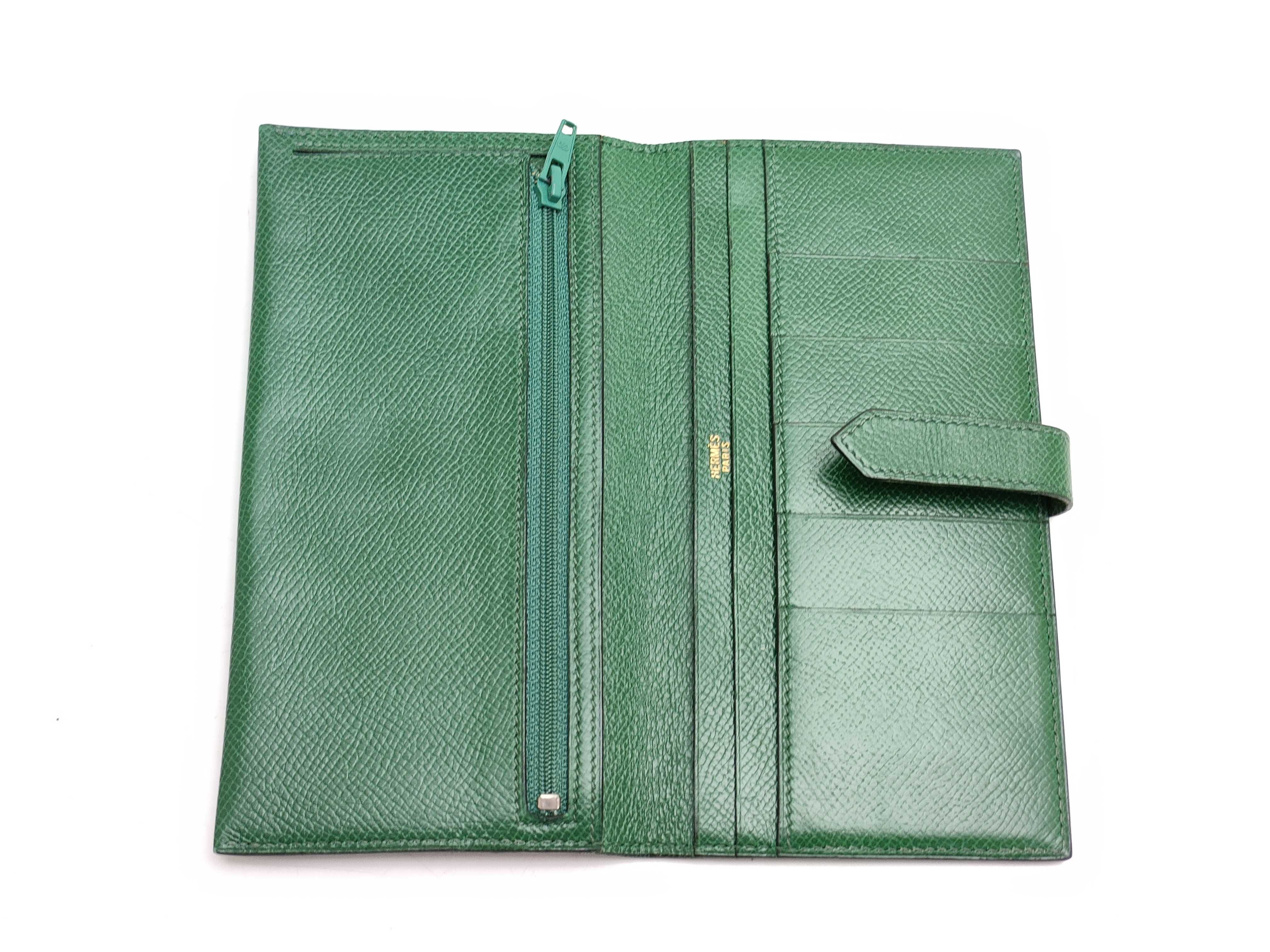 【水曜終了】(10216_0054)HERMES ベアン グリーン/クシュベル 財布