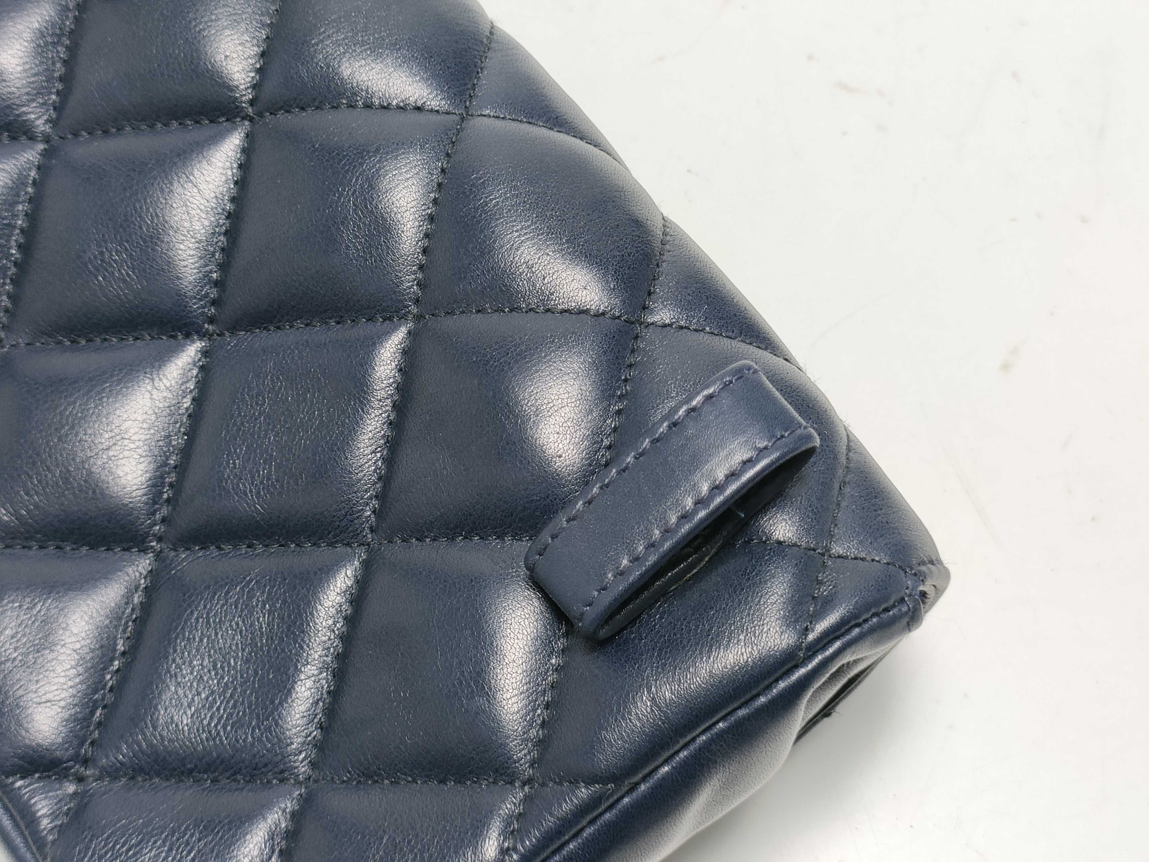 【水曜終了】(10228_0006)CHANEL ラムスキン ウエストポーチ/ネイビー ウエストバッグ