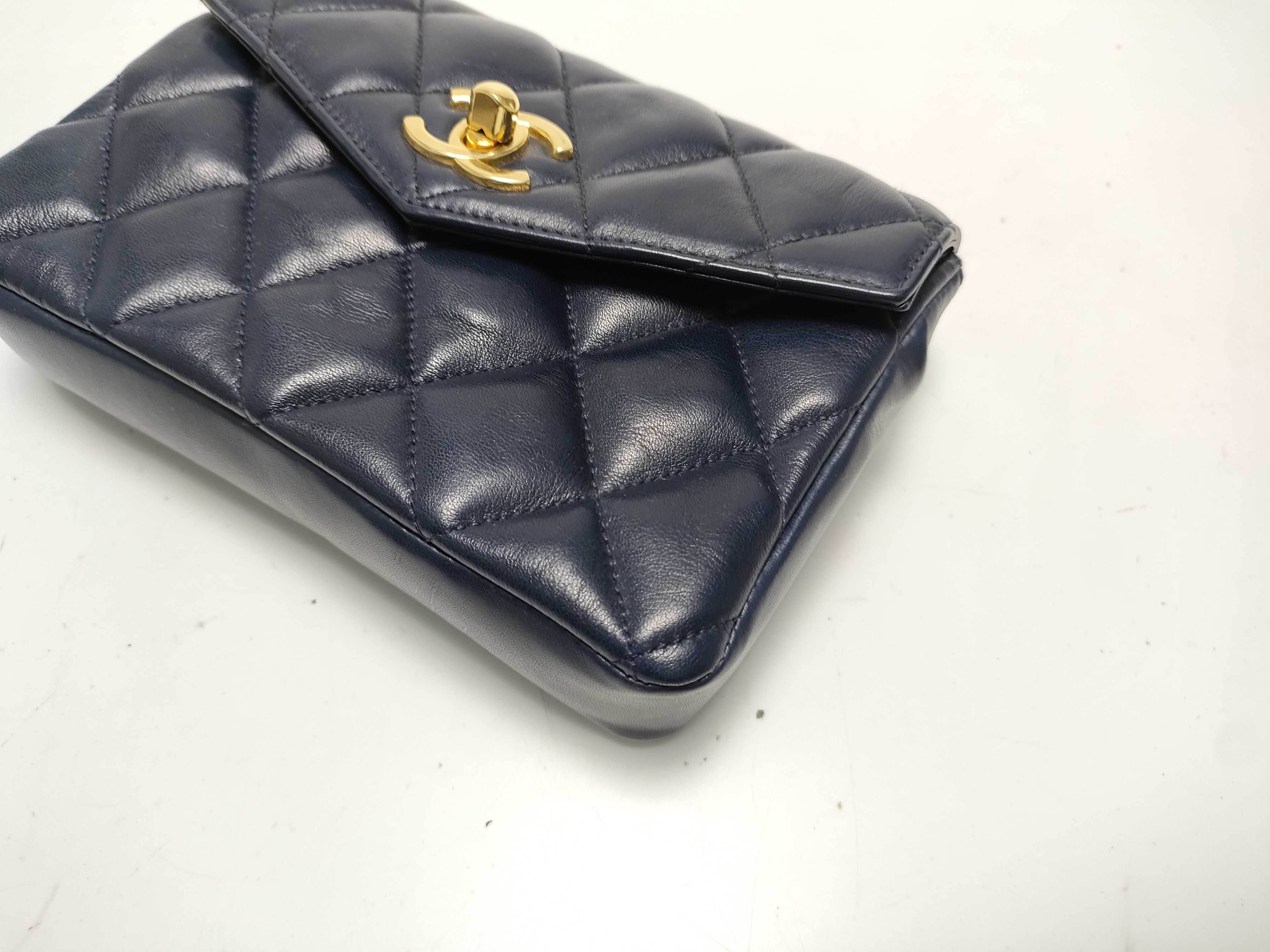 【水曜終了】(10228_0006)CHANEL ラムスキン ウエストポーチ/ネイビー ウエストバッグ