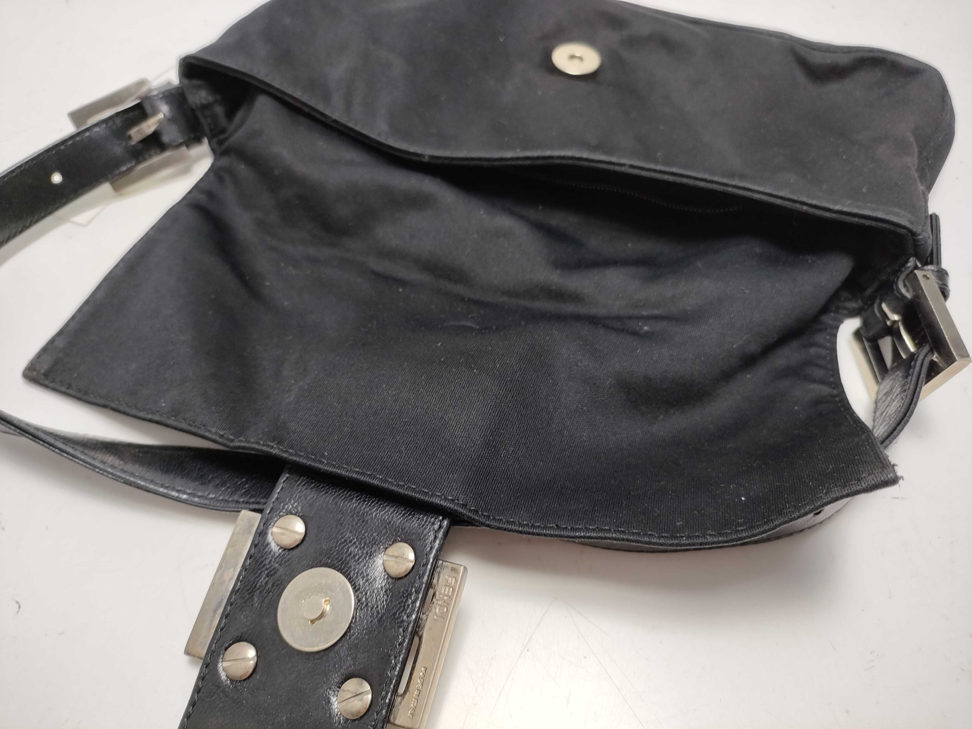 【水曜終了】(10230_0313)FENDI マンマ ナイロン 黒×シルバー金具 ショルダーバッグ