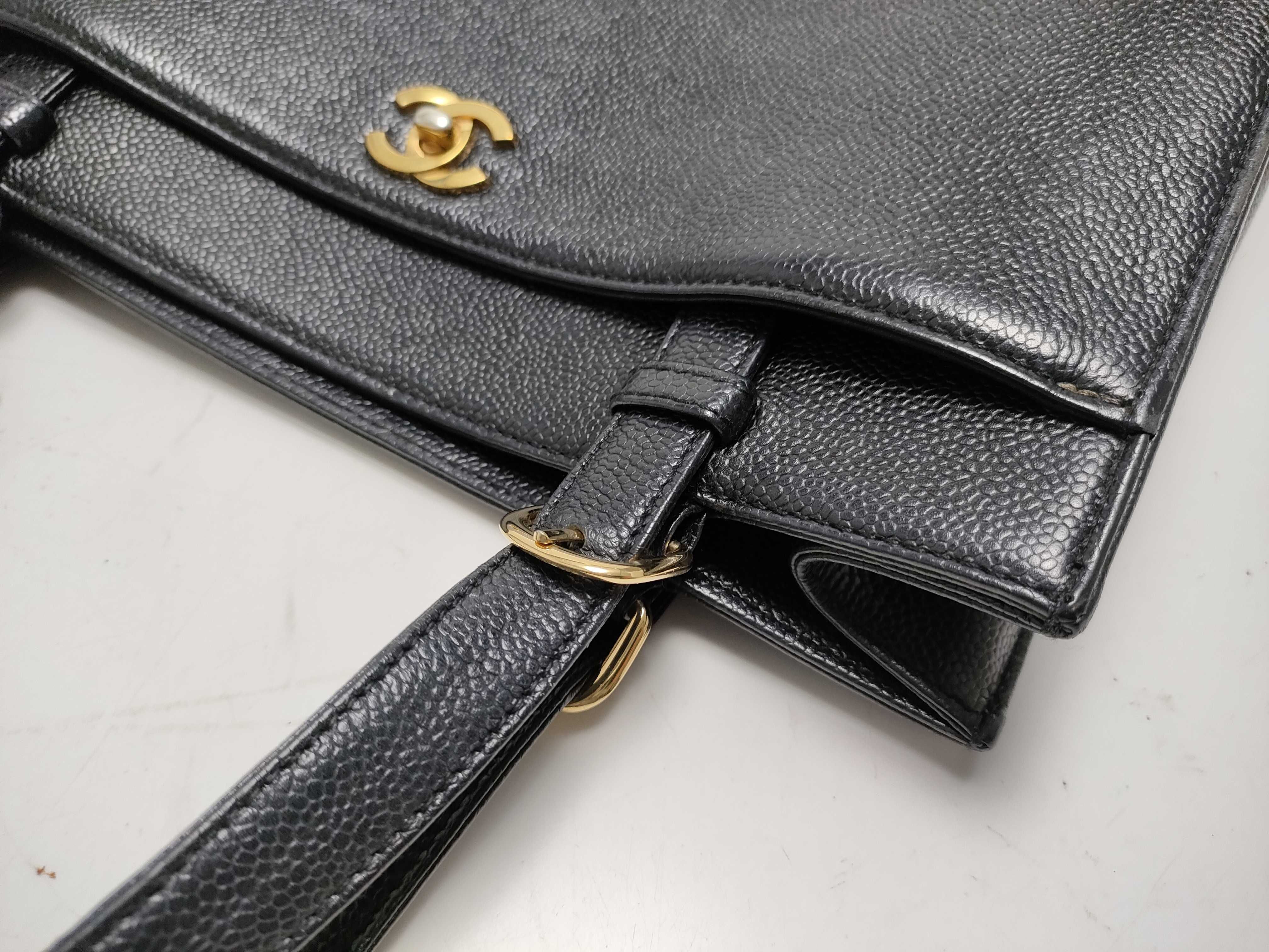 【水曜終了】(10228_0009)CHANEL キャビアスキン ターンロック トート トートバッグ