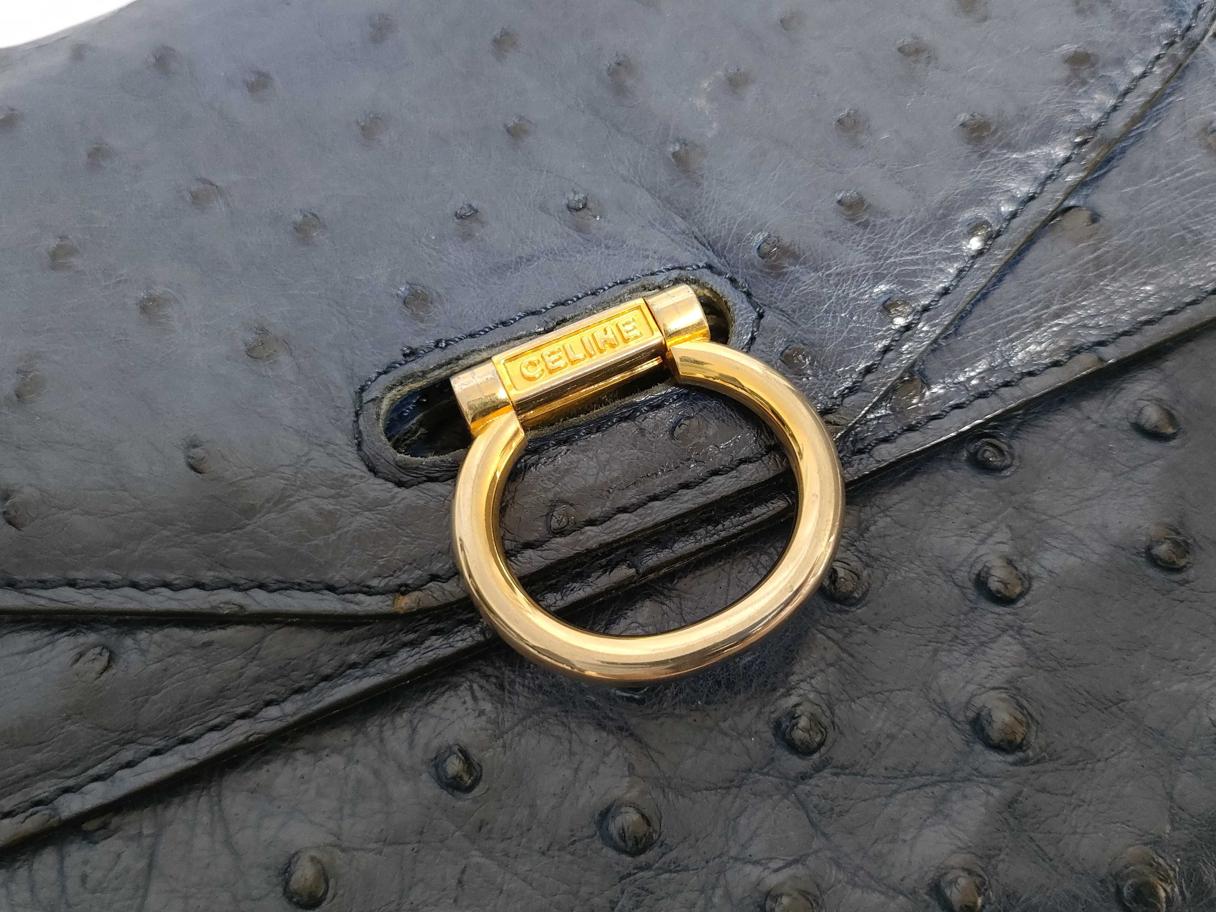 【水曜終了】(10709_0072)CELINE CELINE ハンドバッグ オーストリッチ ガンチーニ