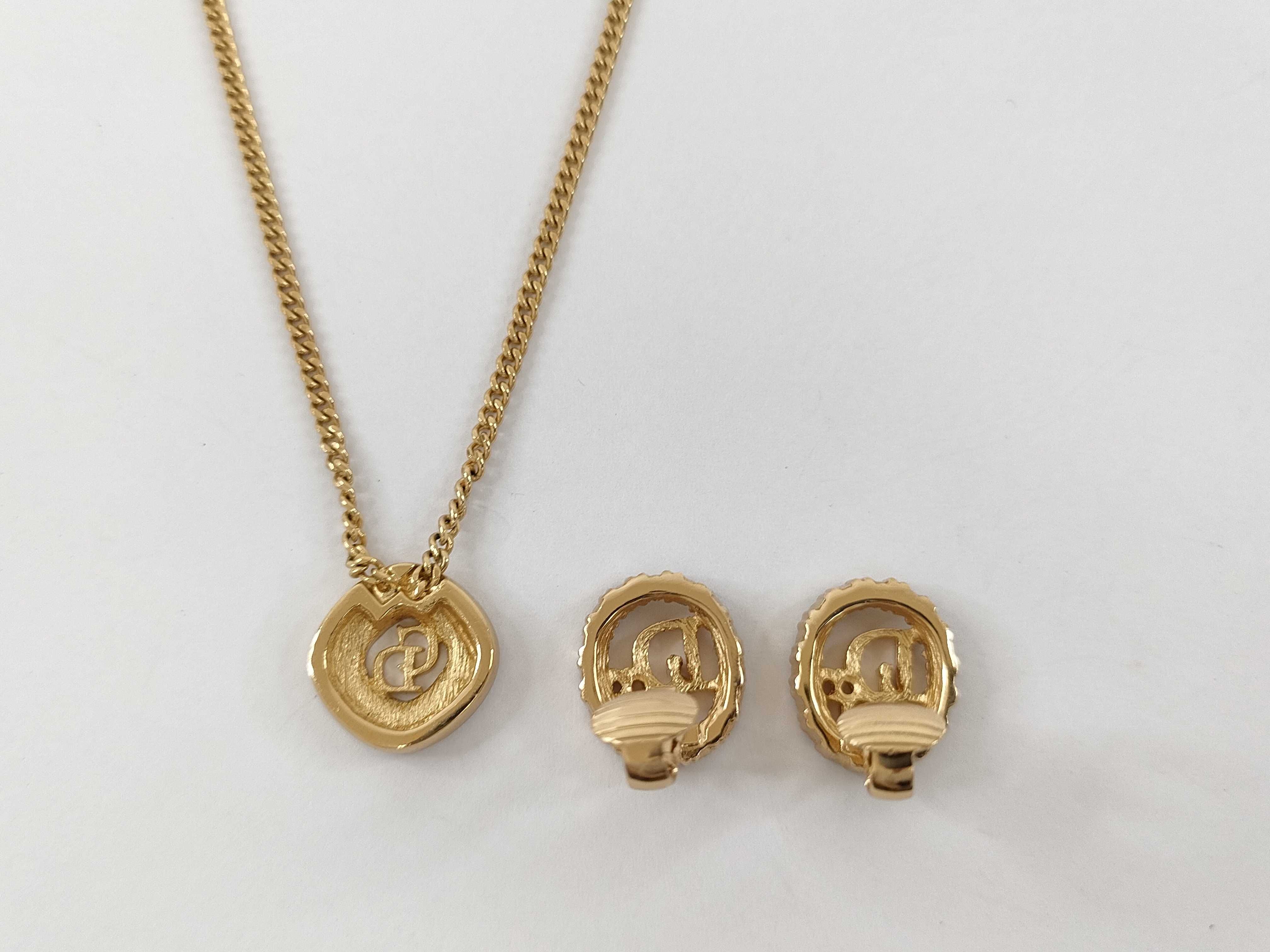 【水曜終了】(10221_0620)Dior ラインストーン付き ネックレス/両耳イヤリング アクセサリーまとめ アクセサリーまとめ(アクセサリー)