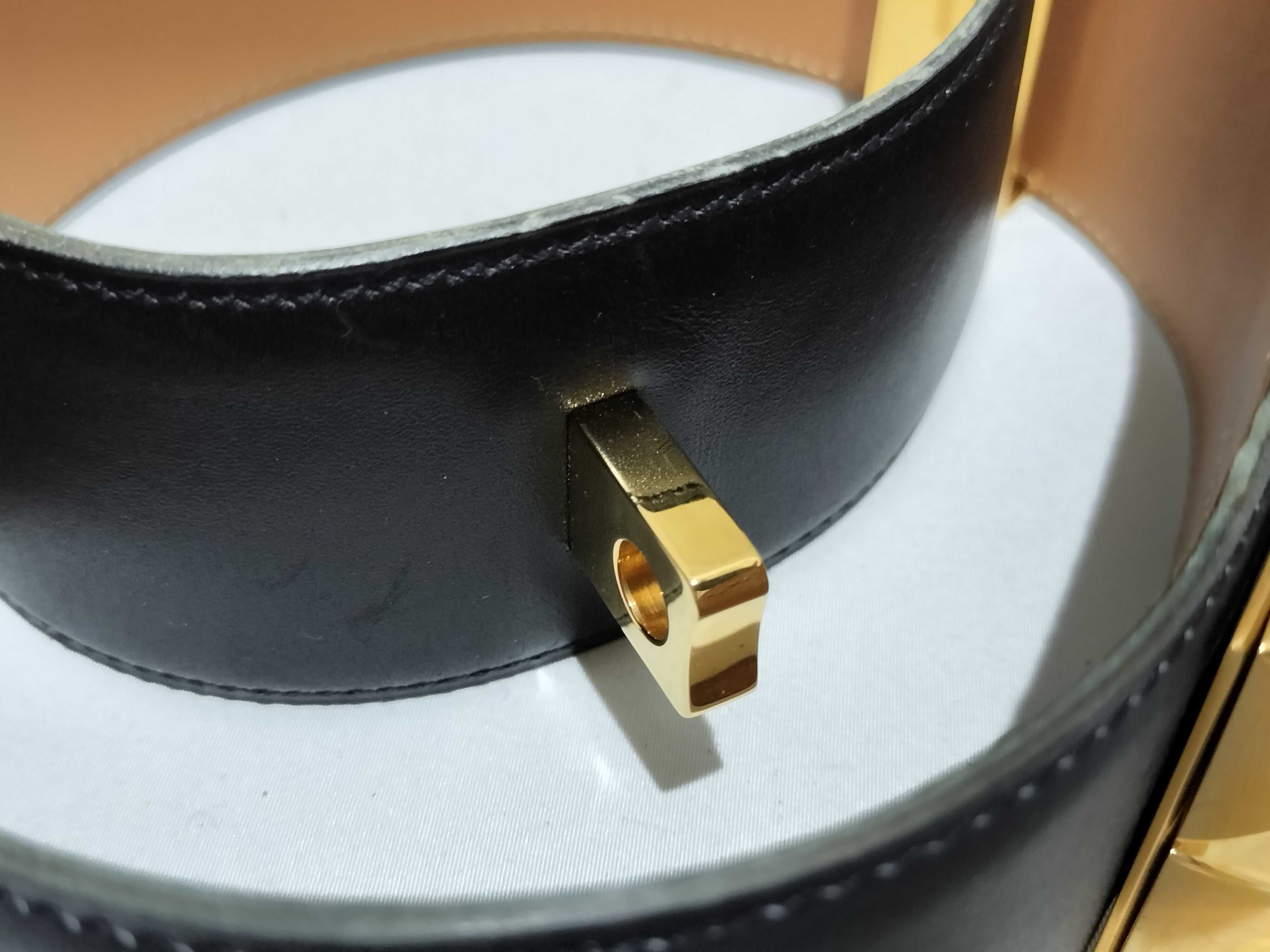 【水曜終了】(10227_0030)HERMES コリエドシアン ブラック ボックスカーフ GD金具 65 〇X刻 ベルト