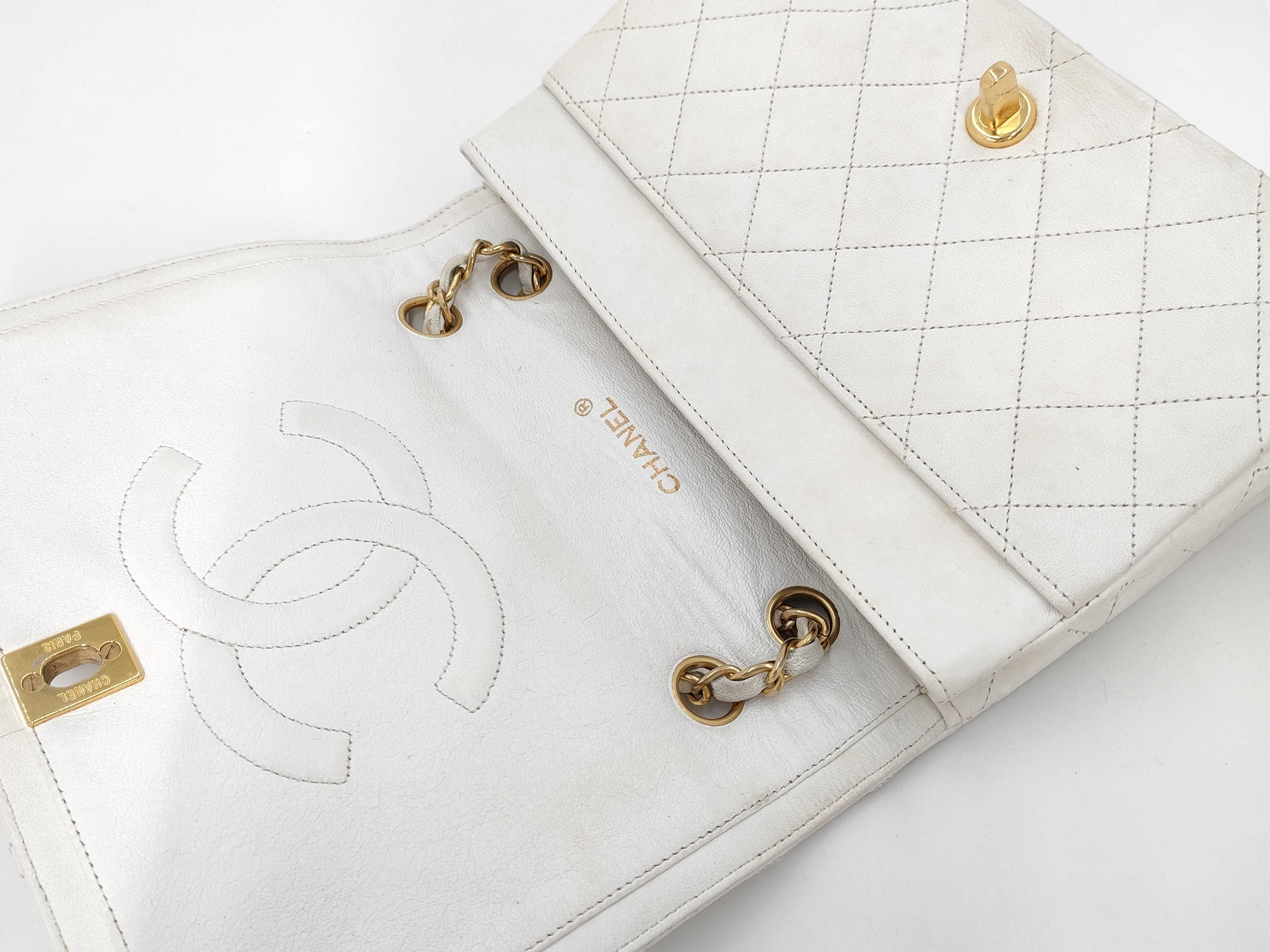 【水曜終了】(10228_0074)CHANEL ラムスキン ショルダー 白 ショルダーバッグ