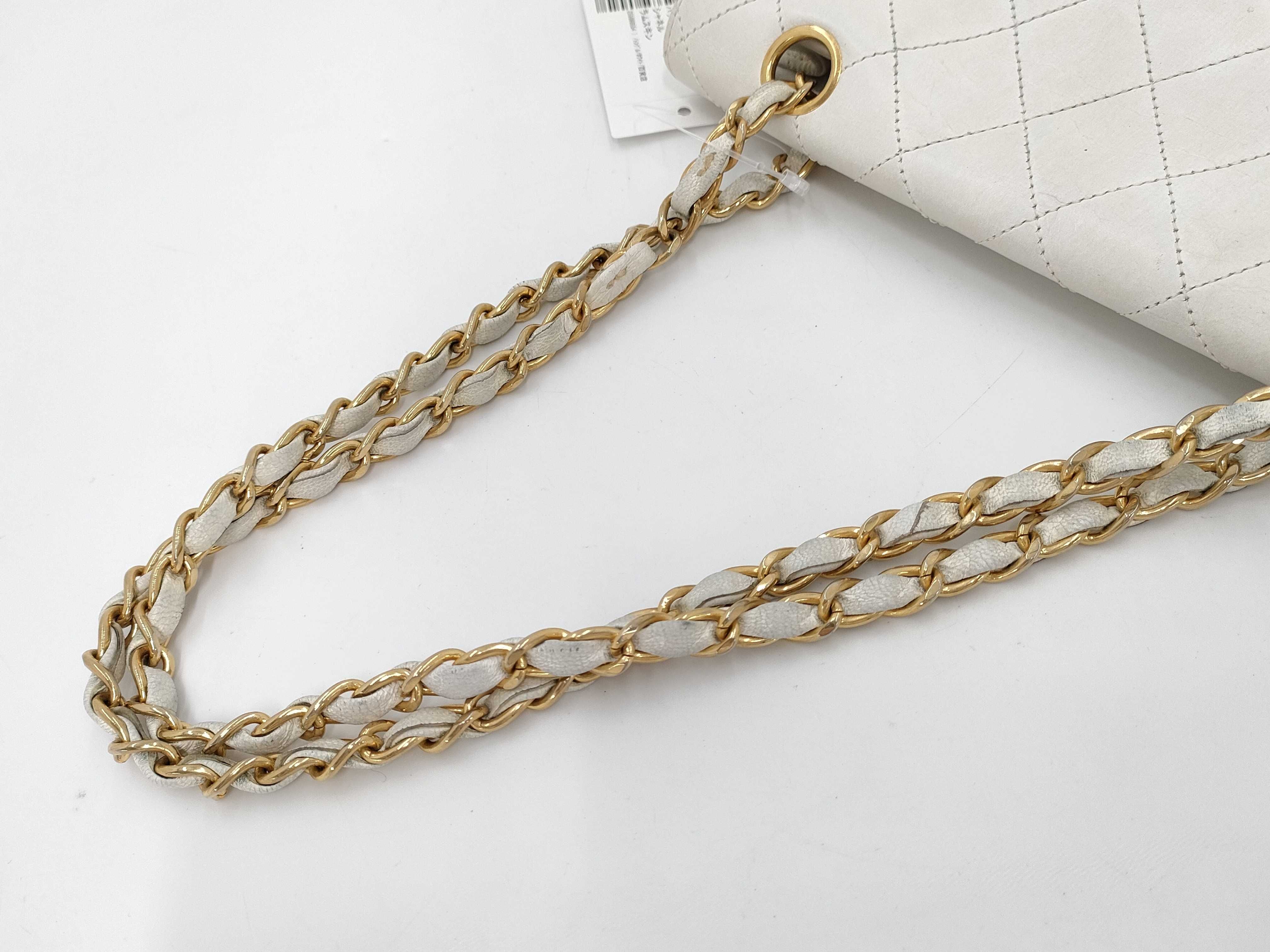 【水曜終了】(10228_0074)CHANEL ラムスキン ショルダー 白 ショルダーバッグ