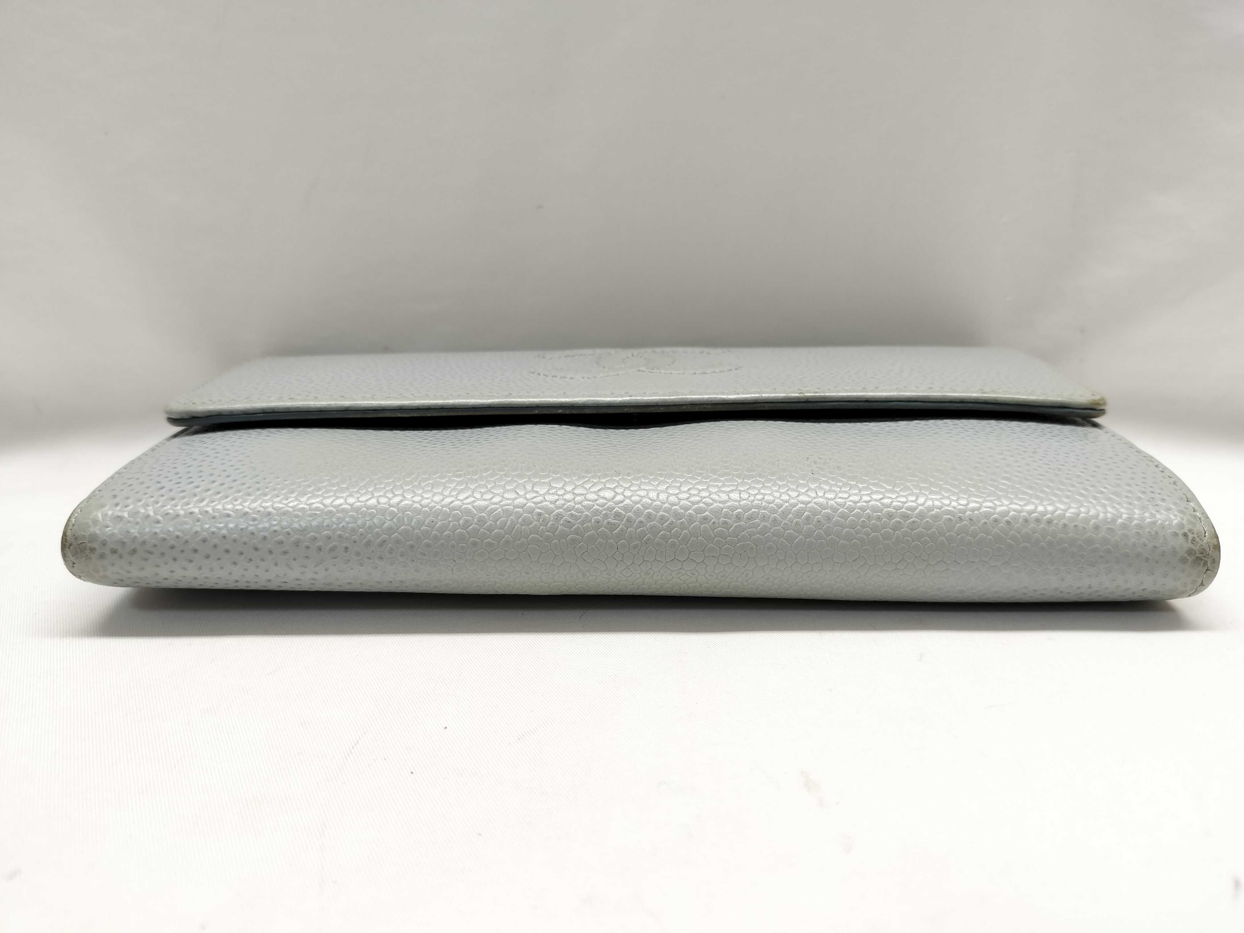 【水曜終了】(10228_0061)CHANEL キャビアスキン ココマーク ブルー 長財布 財布