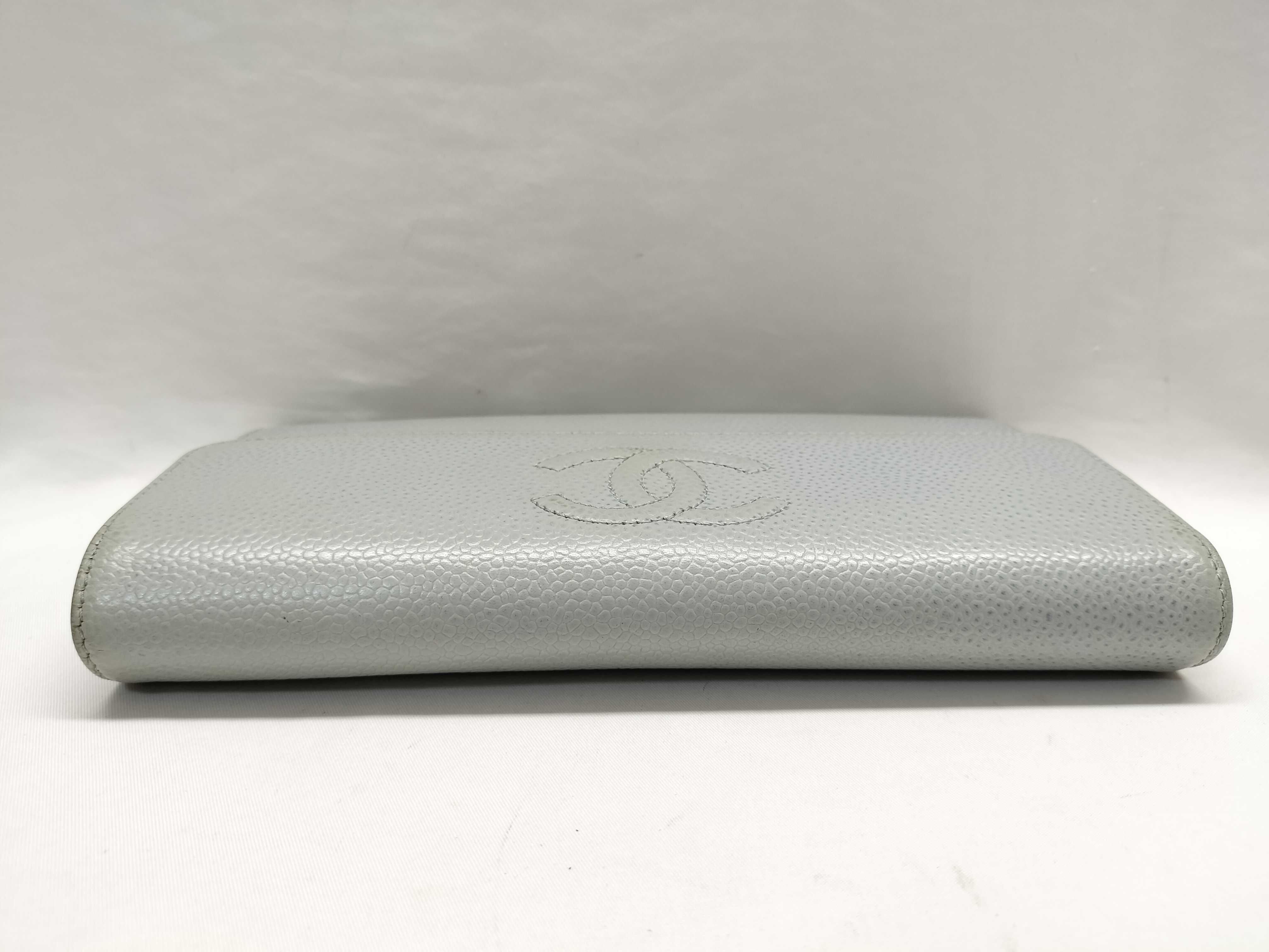 【水曜終了】(10228_0061)CHANEL キャビアスキン ココマーク ブルー 長財布 財布