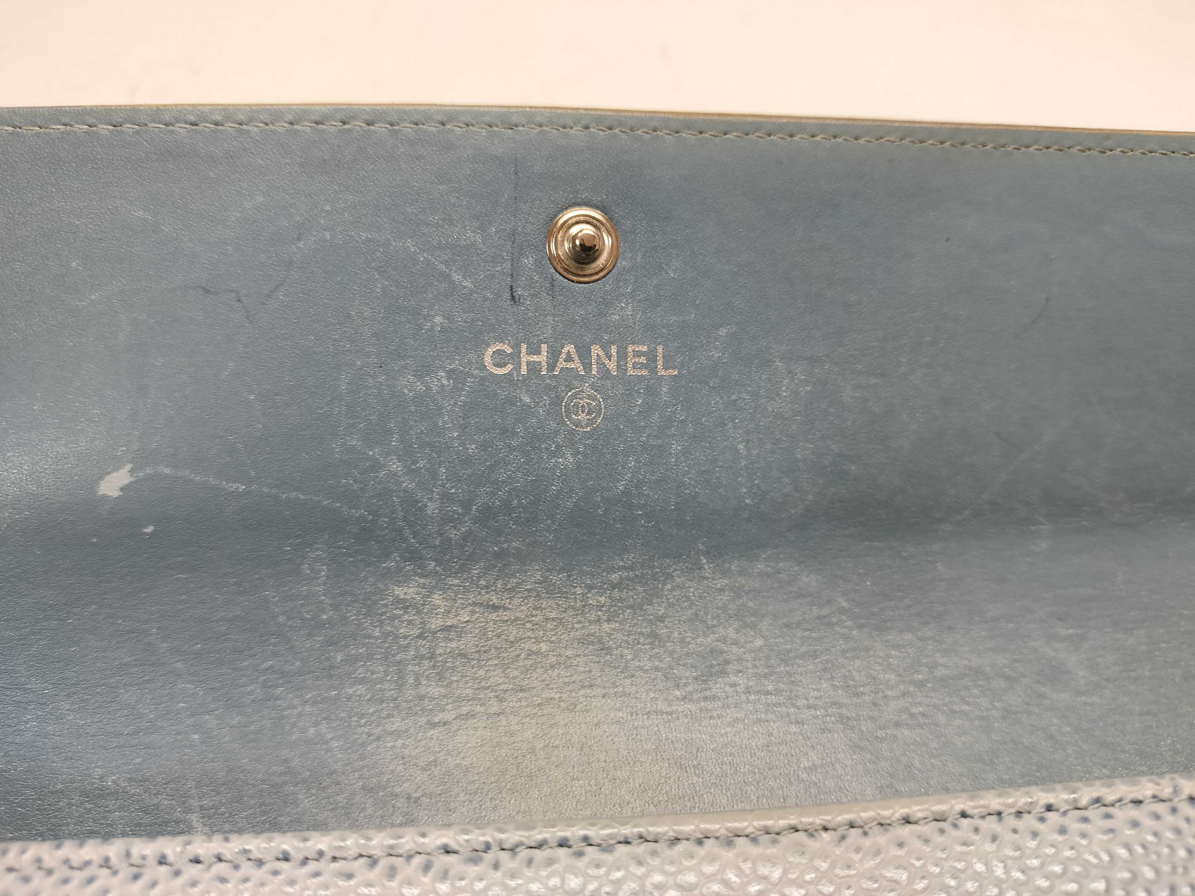 【水曜終了】(10228_0061)CHANEL キャビアスキン ココマーク ブルー 長財布 財布