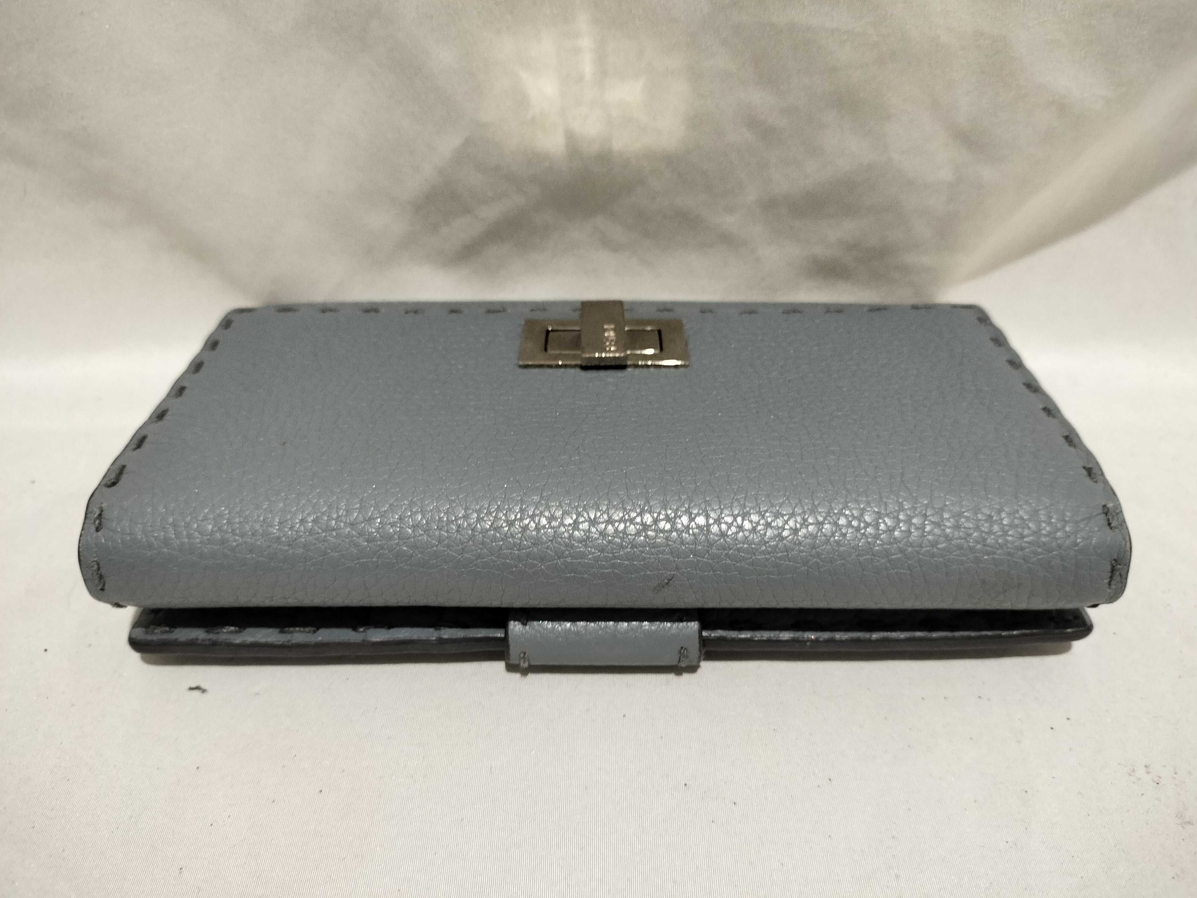 【水曜終了】(10230_0327)FENDI セレリア レザー 長財布 ブルー 財布