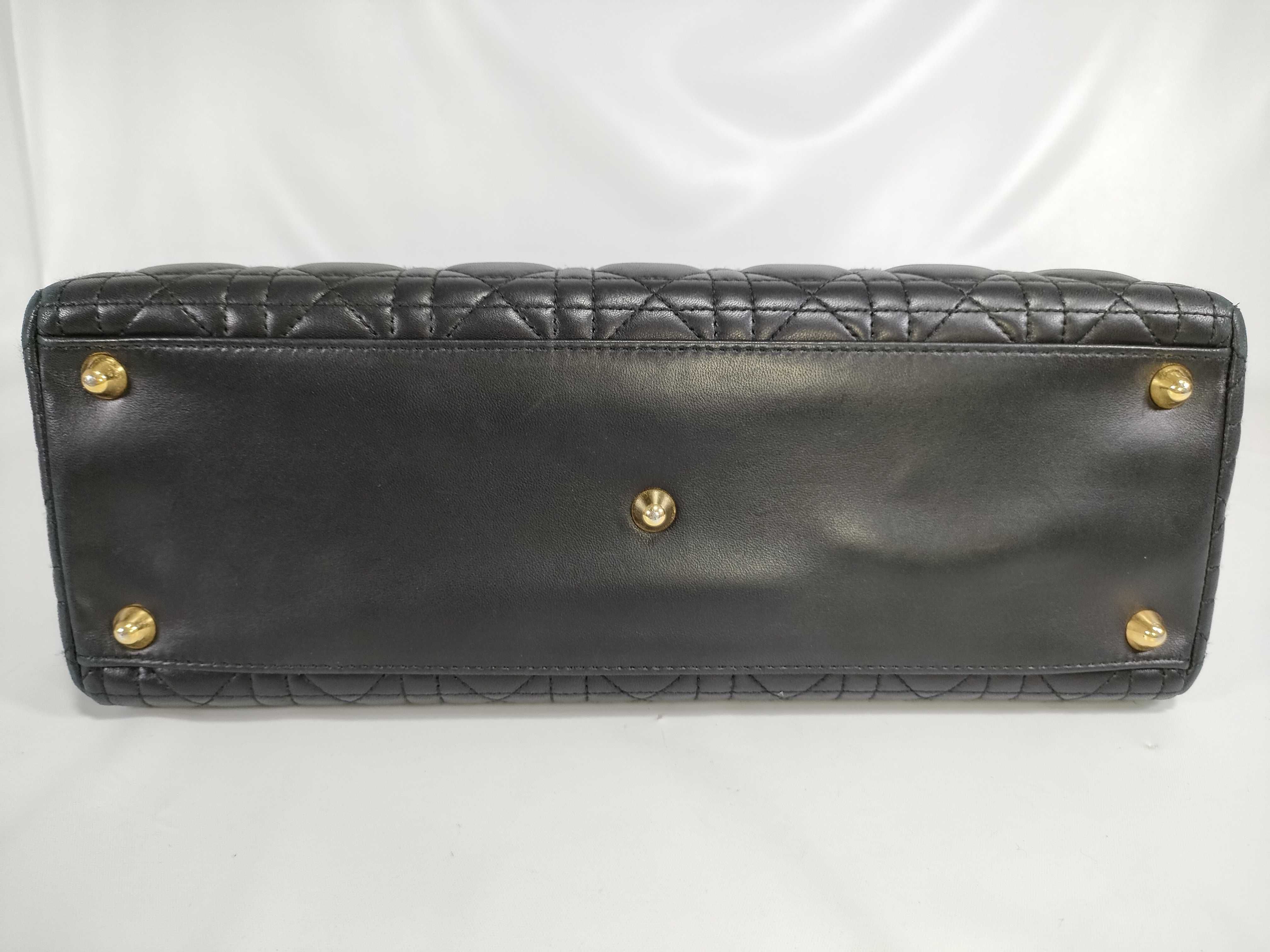 【水曜終了】(10220_0481)Dior レディディオール カナージュ ラム レザー ブラック/黒 MA－1011 ハンドバッグ