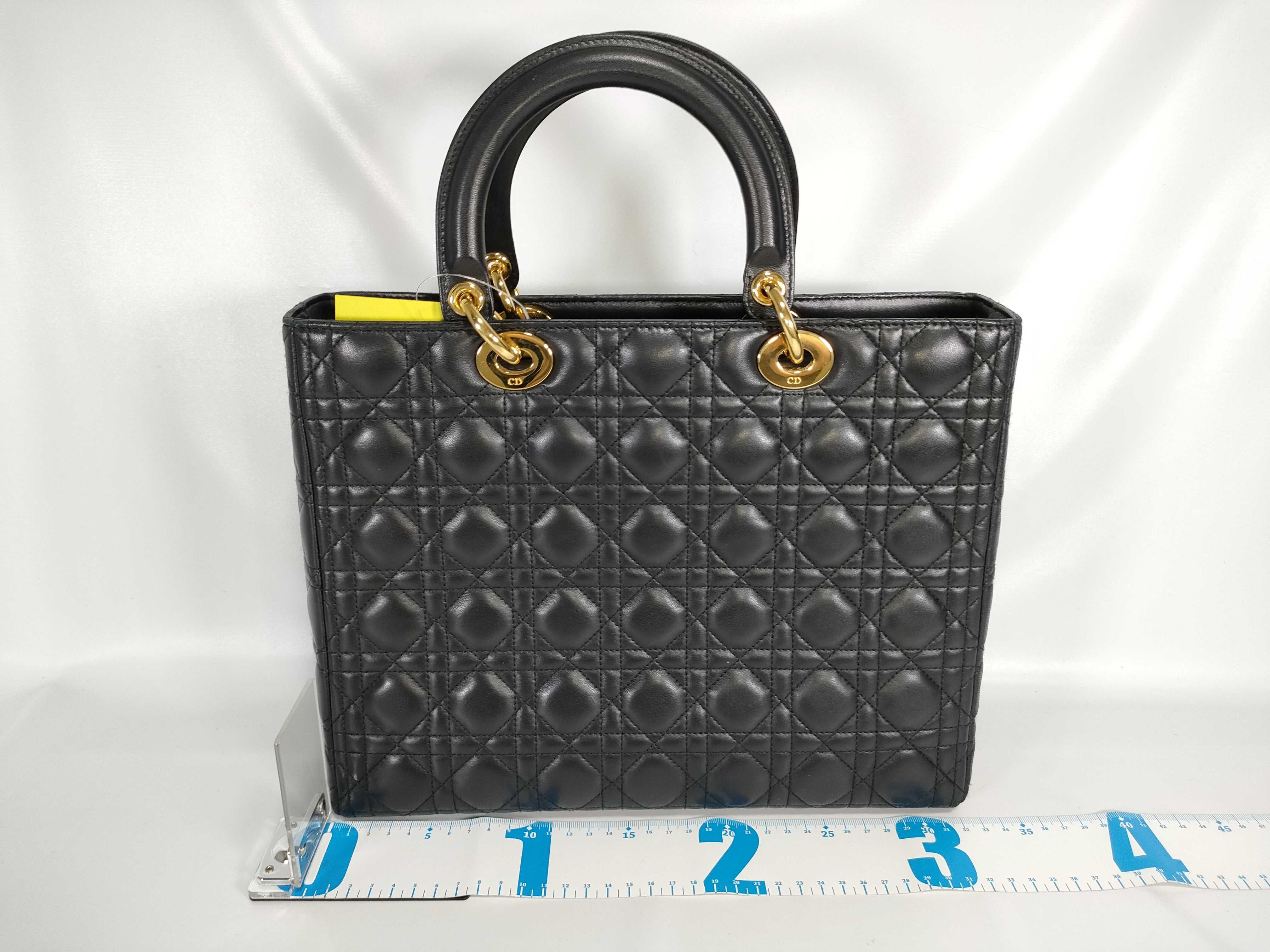【水曜終了】(10220_0481)Dior レディディオール カナージュ ラム レザー ブラック/黒 MA－1011 ハンドバッグ