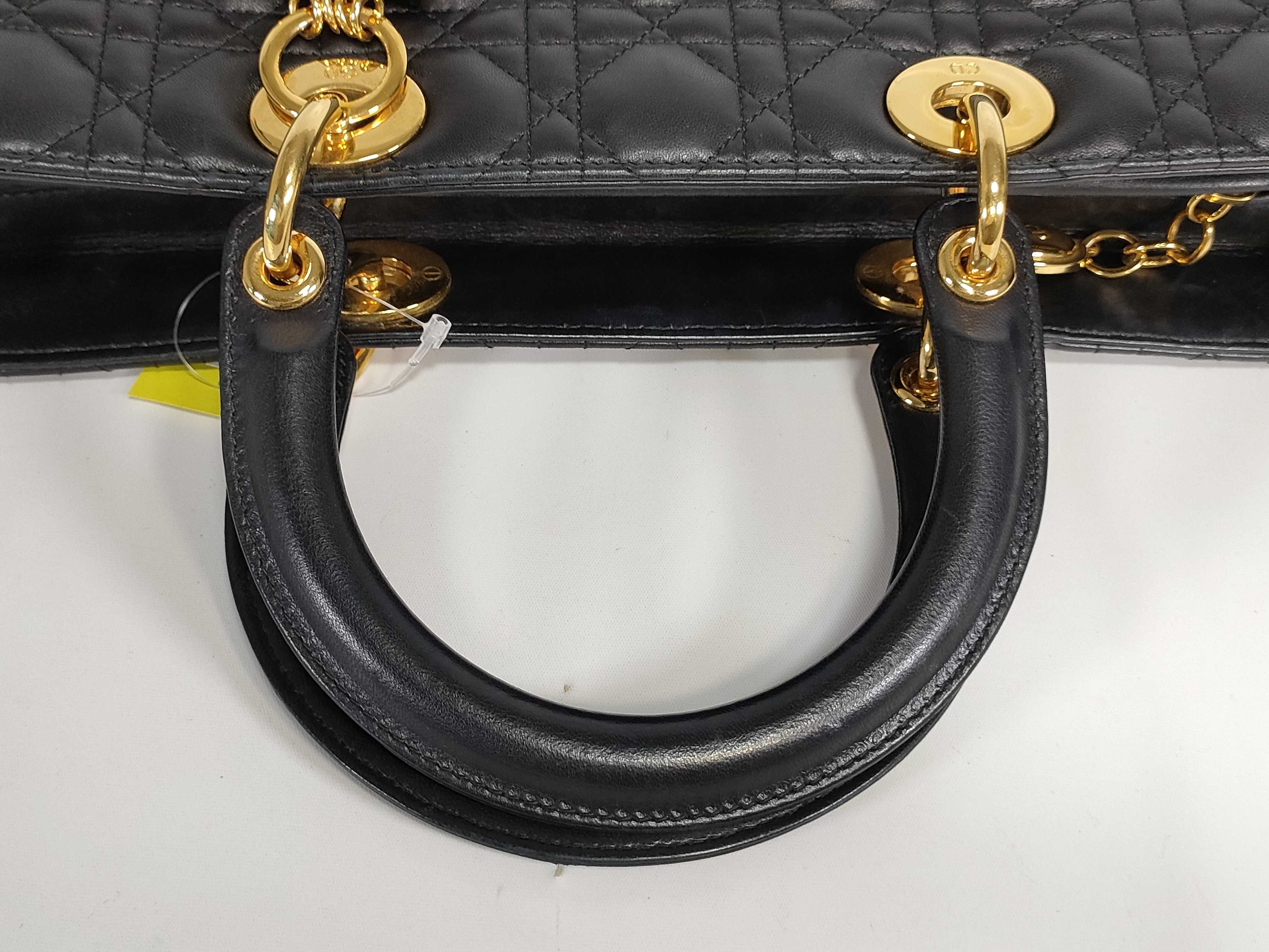【水曜終了】(10220_0481)Dior レディディオール カナージュ ラム レザー ブラック/黒 MA－1011 ハンドバッグ
