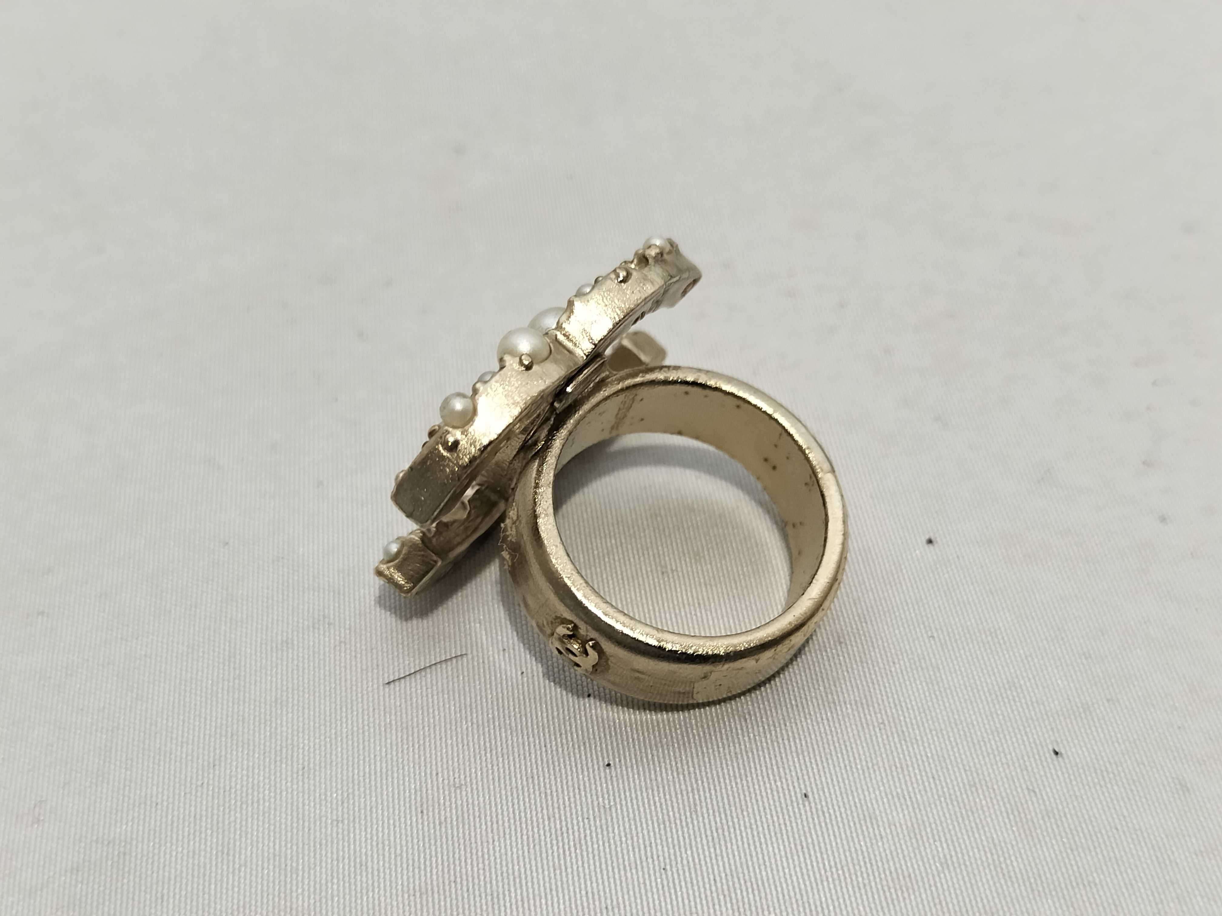 【水曜終了】(10228_0038)CHANEL ココマーク 13 3 パールシルバーリング リング