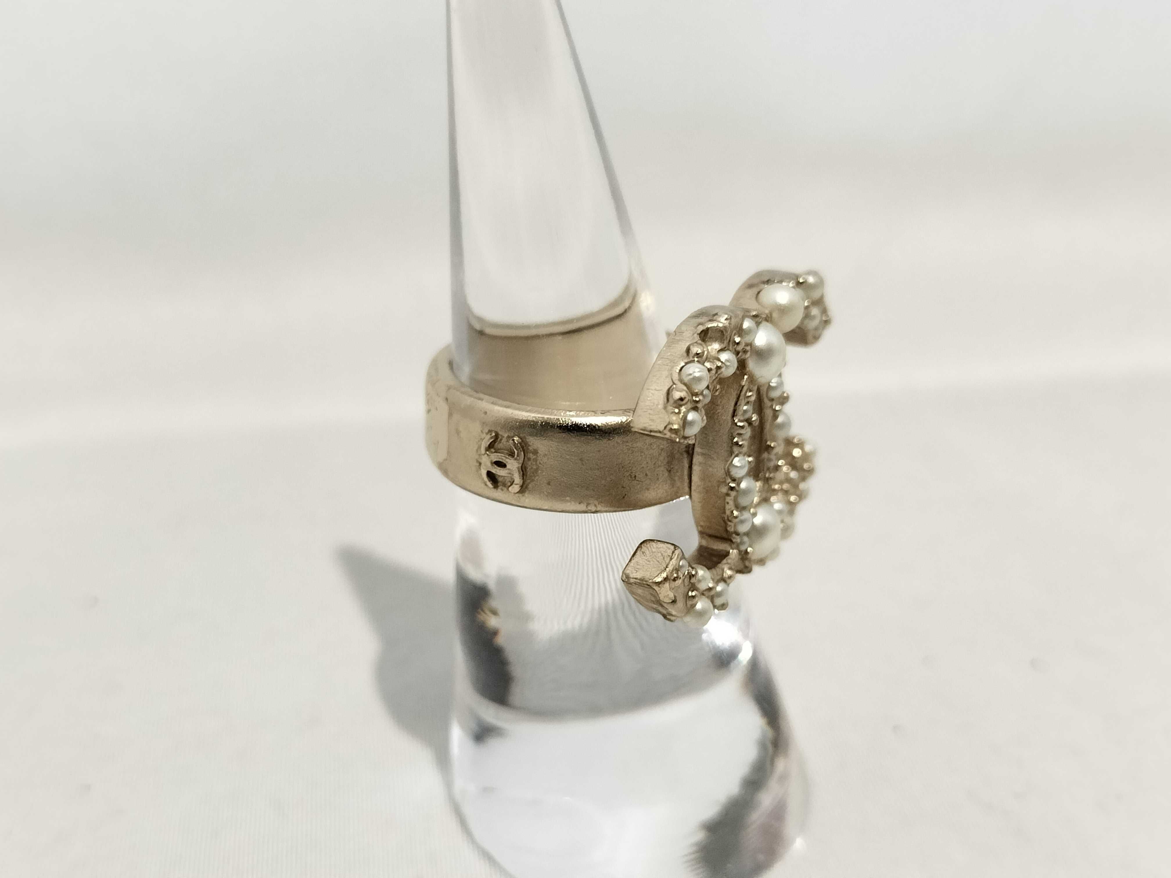 【水曜終了】(10228_0038)CHANEL ココマーク 13 3 パールシルバーリング リング