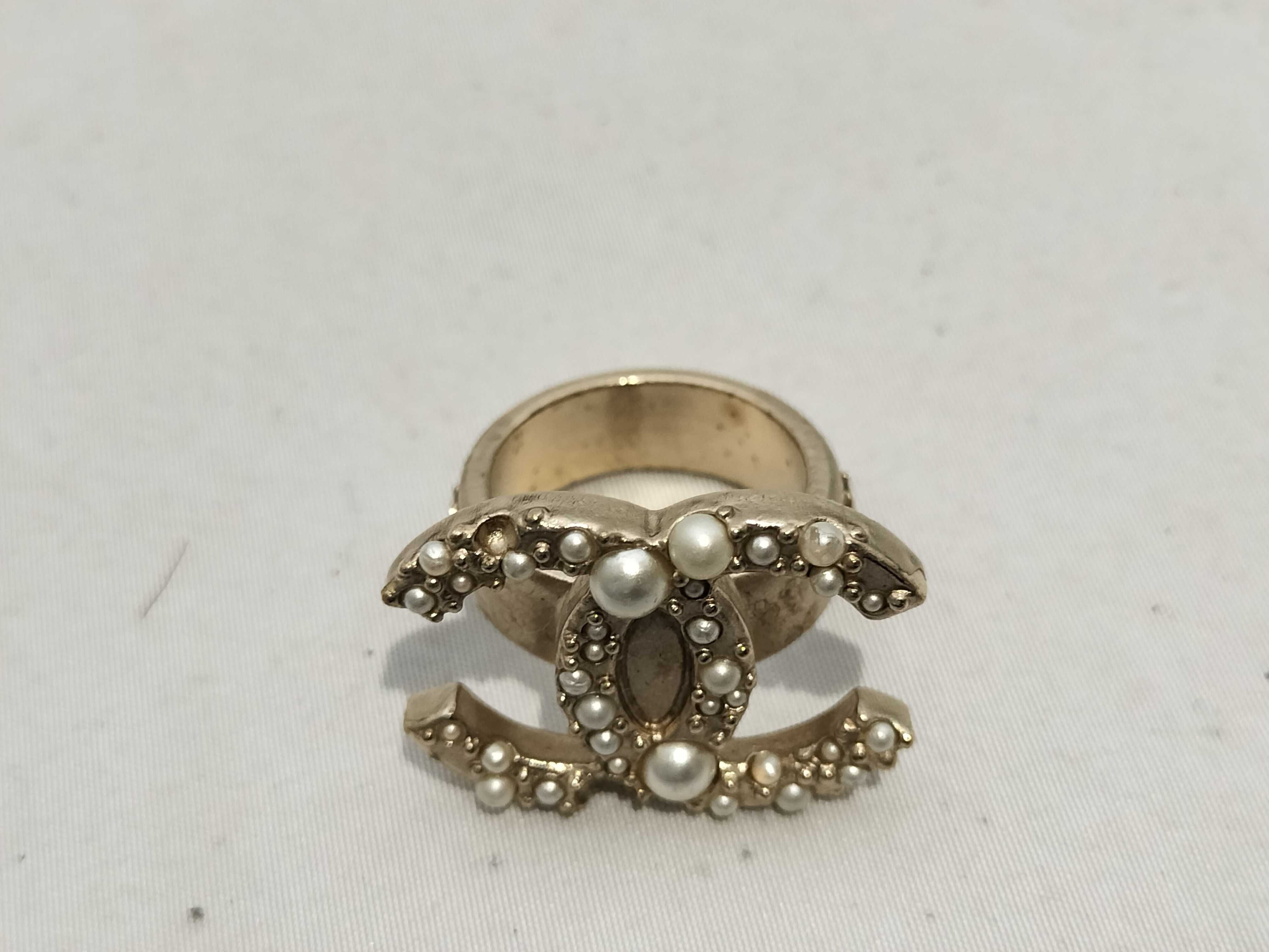 【水曜終了】(10228_0038)CHANEL ココマーク 13 3 パールシルバーリング リング