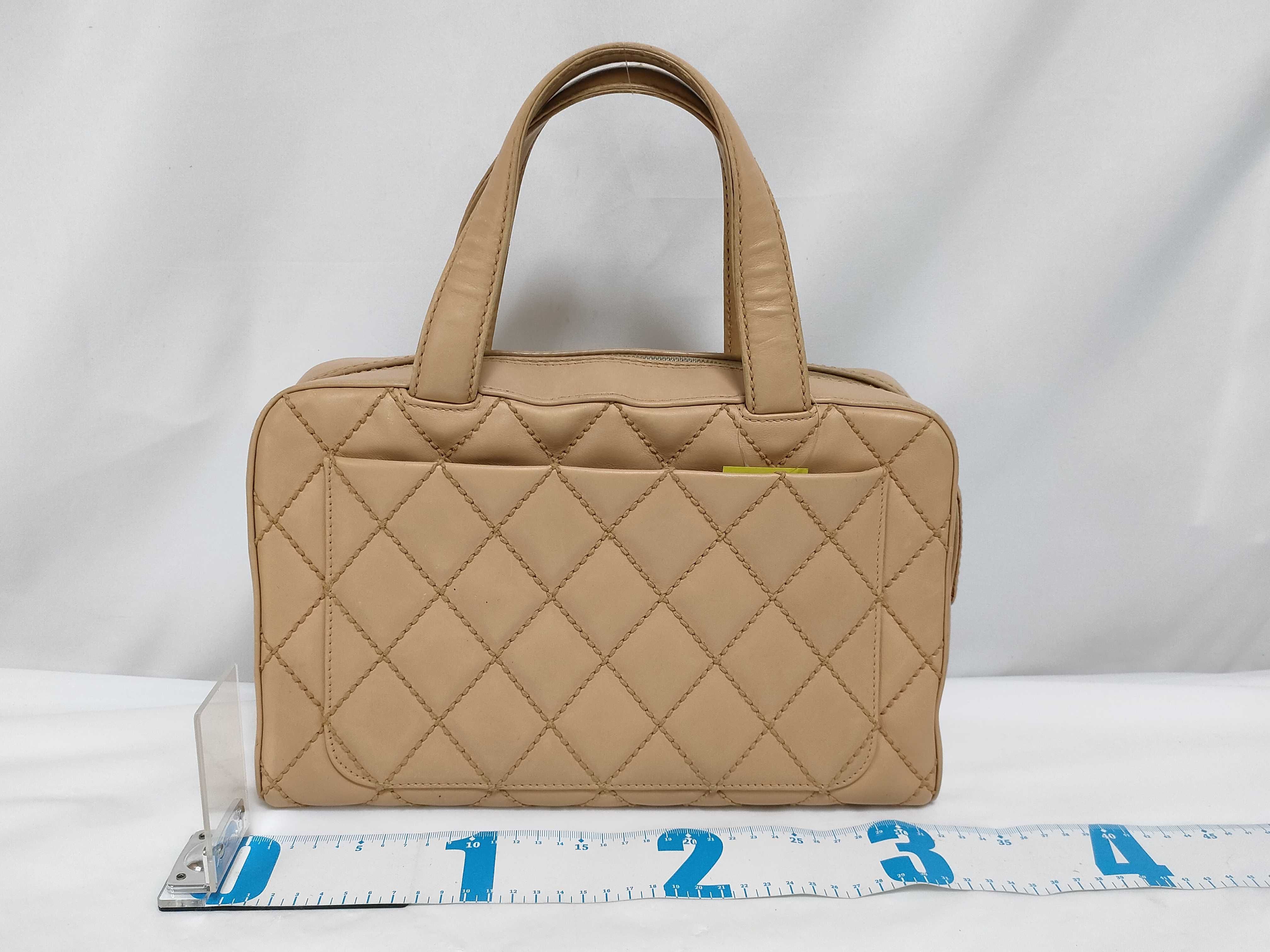 【水曜終了】(10217_0290)CHANEL ワイルドステッチ/ベージュ ハンドバッグ