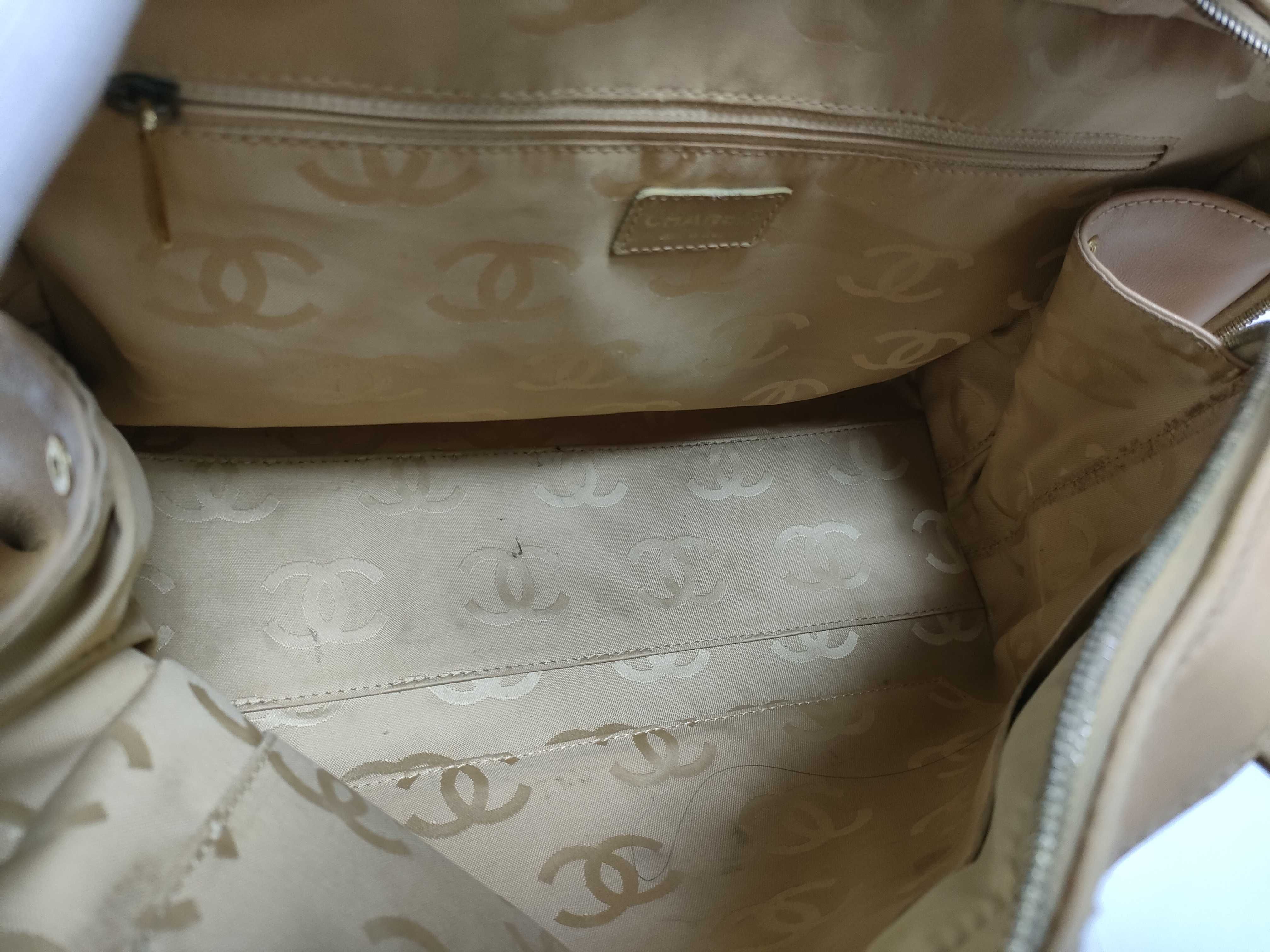 【水曜終了】(10217_0290)CHANEL ワイルドステッチ/ベージュ ハンドバッグ