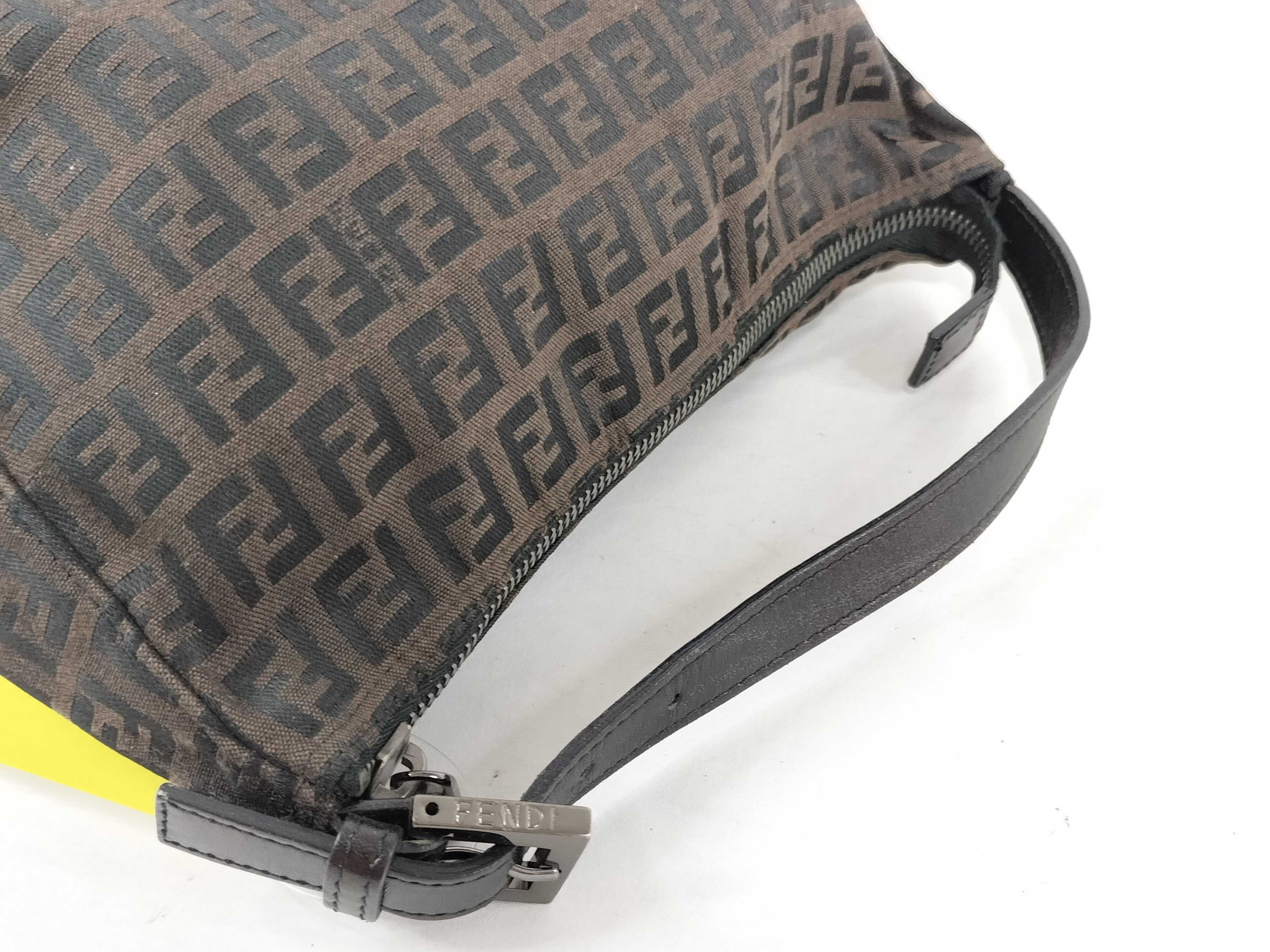 【水曜終了】(10219_0375)FENDI レザーキャンバス アクセサリーポーチ ワンハンドル ズッカ ハンドバッグ