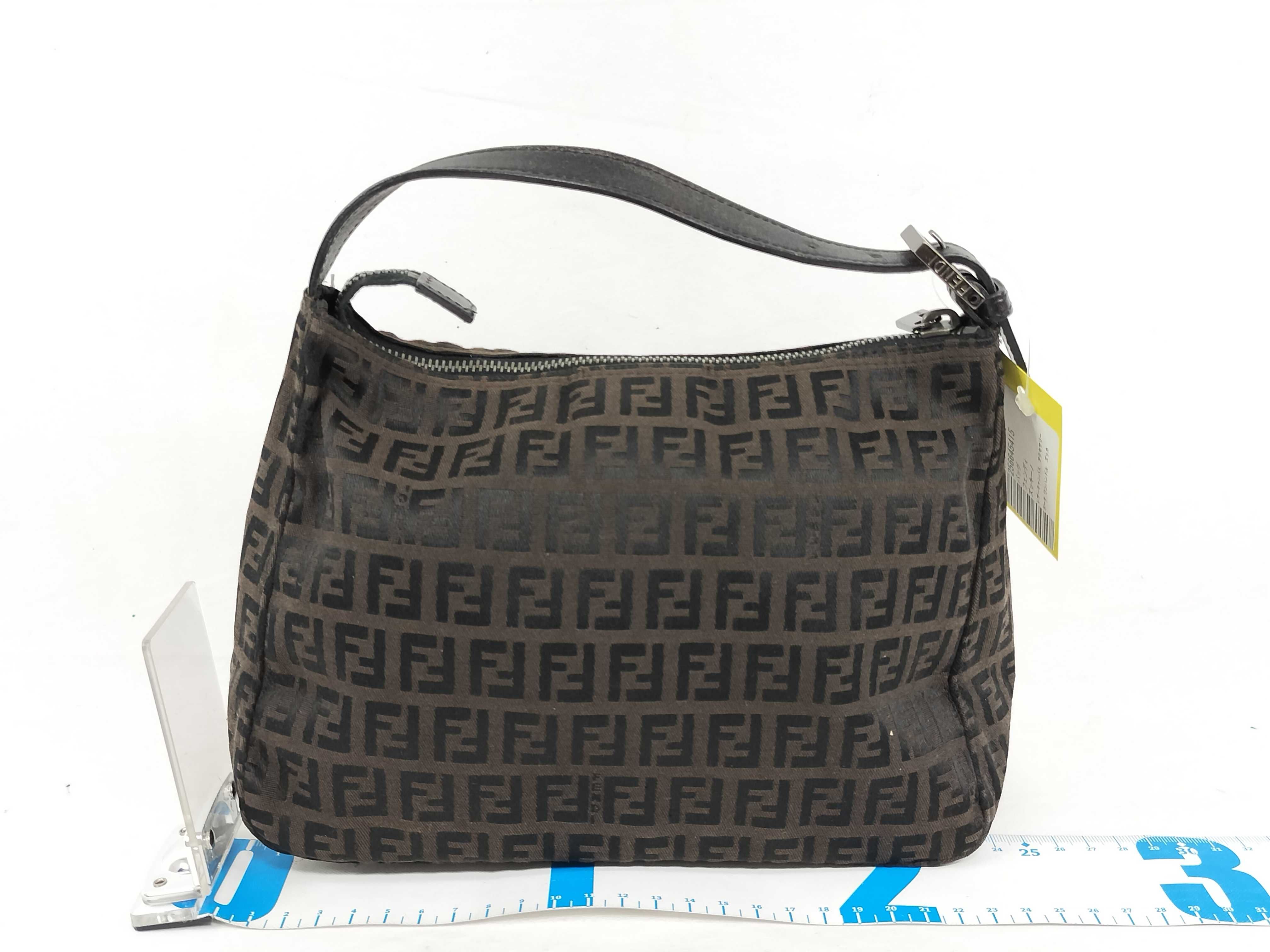 【水曜終了】(10219_0375)FENDI レザーキャンバス アクセサリーポーチ ワンハンドル ズッカ ハンドバッグ