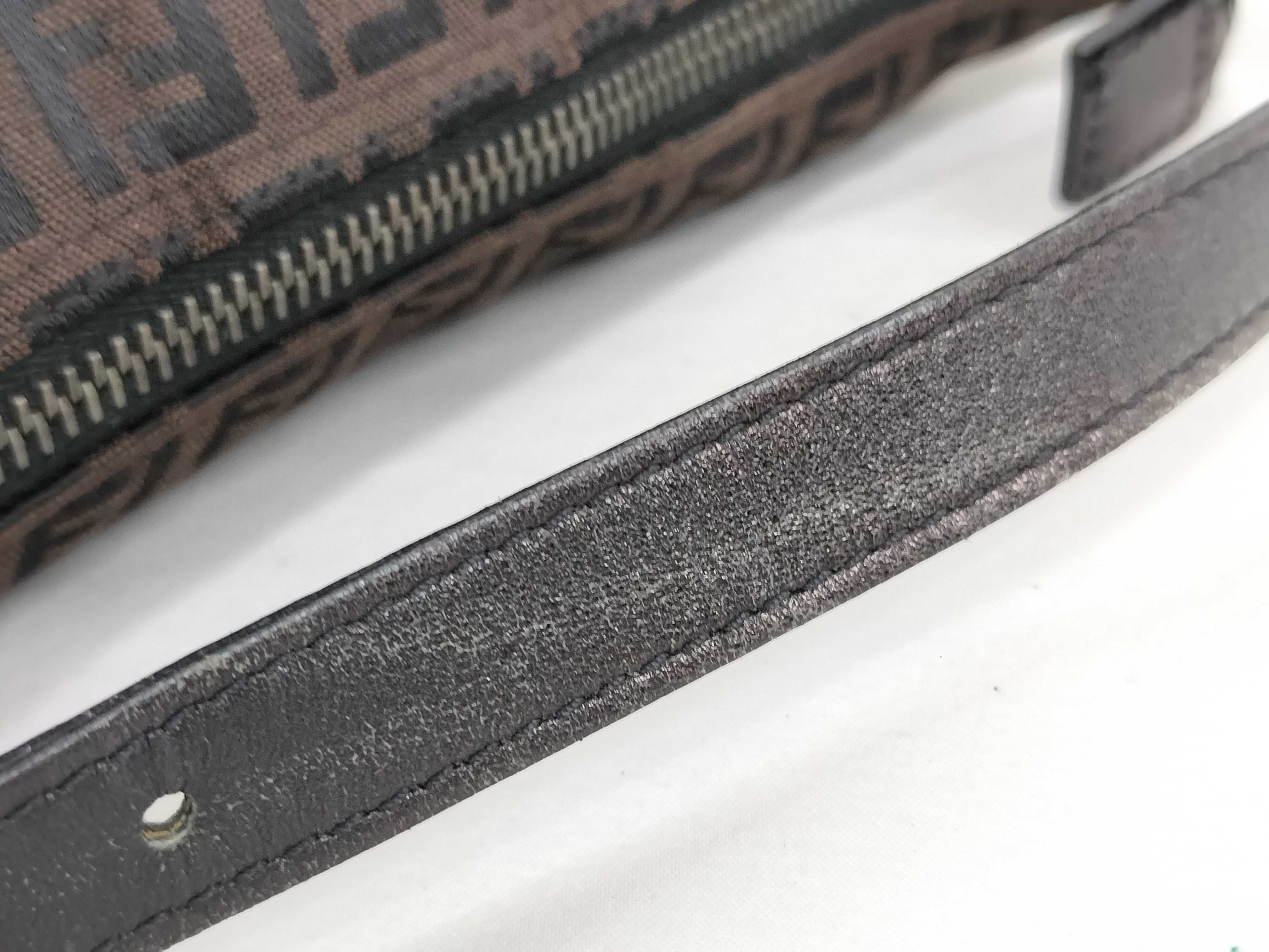 【水曜終了】(10219_0375)FENDI レザーキャンバス アクセサリーポーチ ワンハンドル ズッカ ハンドバッグ