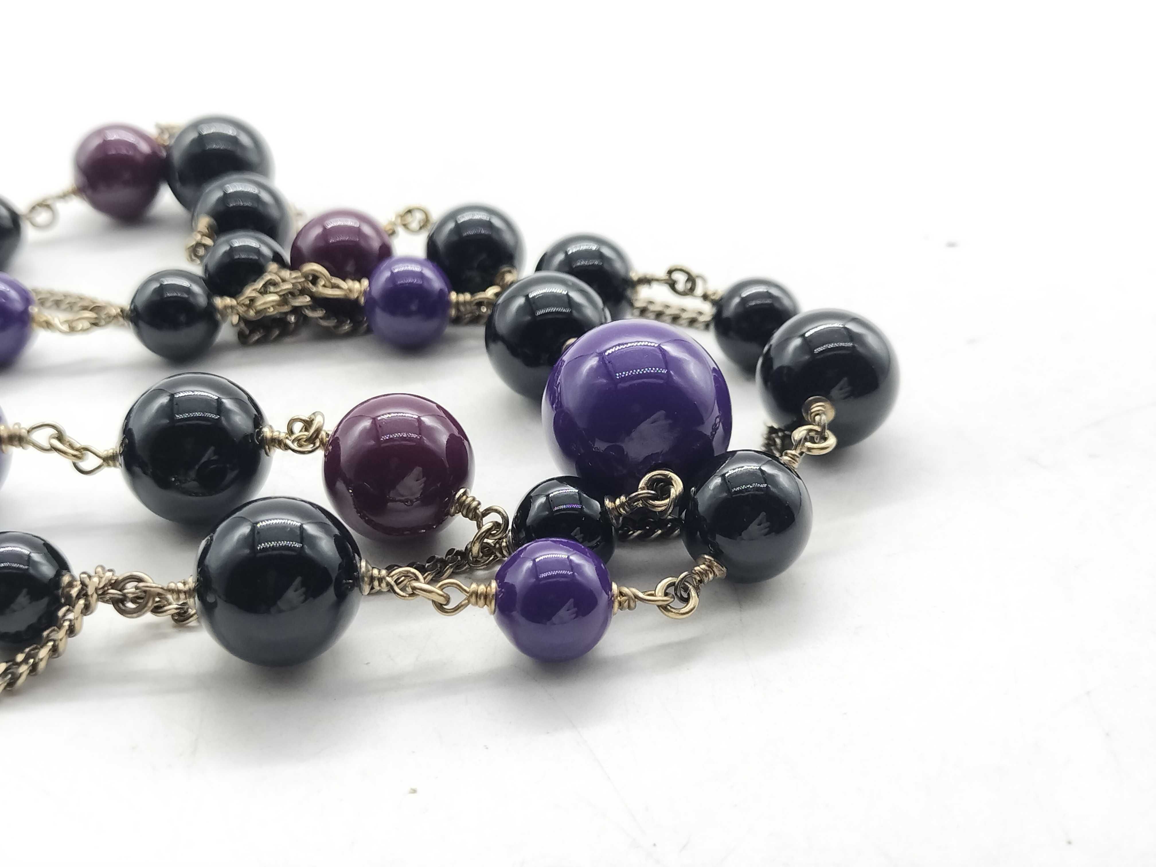 【水曜終了】(10228_0047)CHANEL ココ 07A パープル×ブラック ストーン ネックレス ネックレス