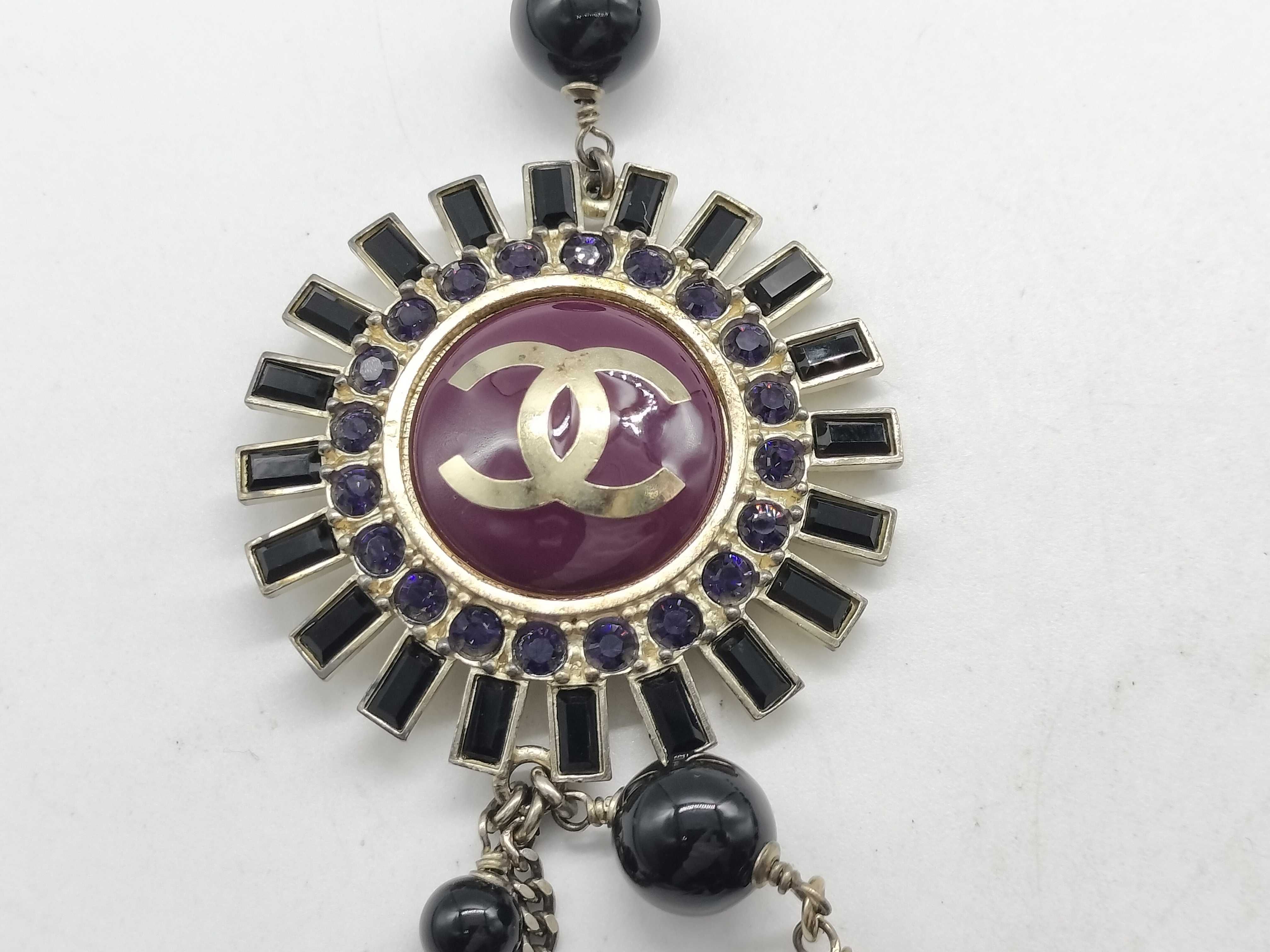 【水曜終了】(10228_0047)CHANEL ココ 07A パープル×ブラック ストーン ネックレス ネックレス