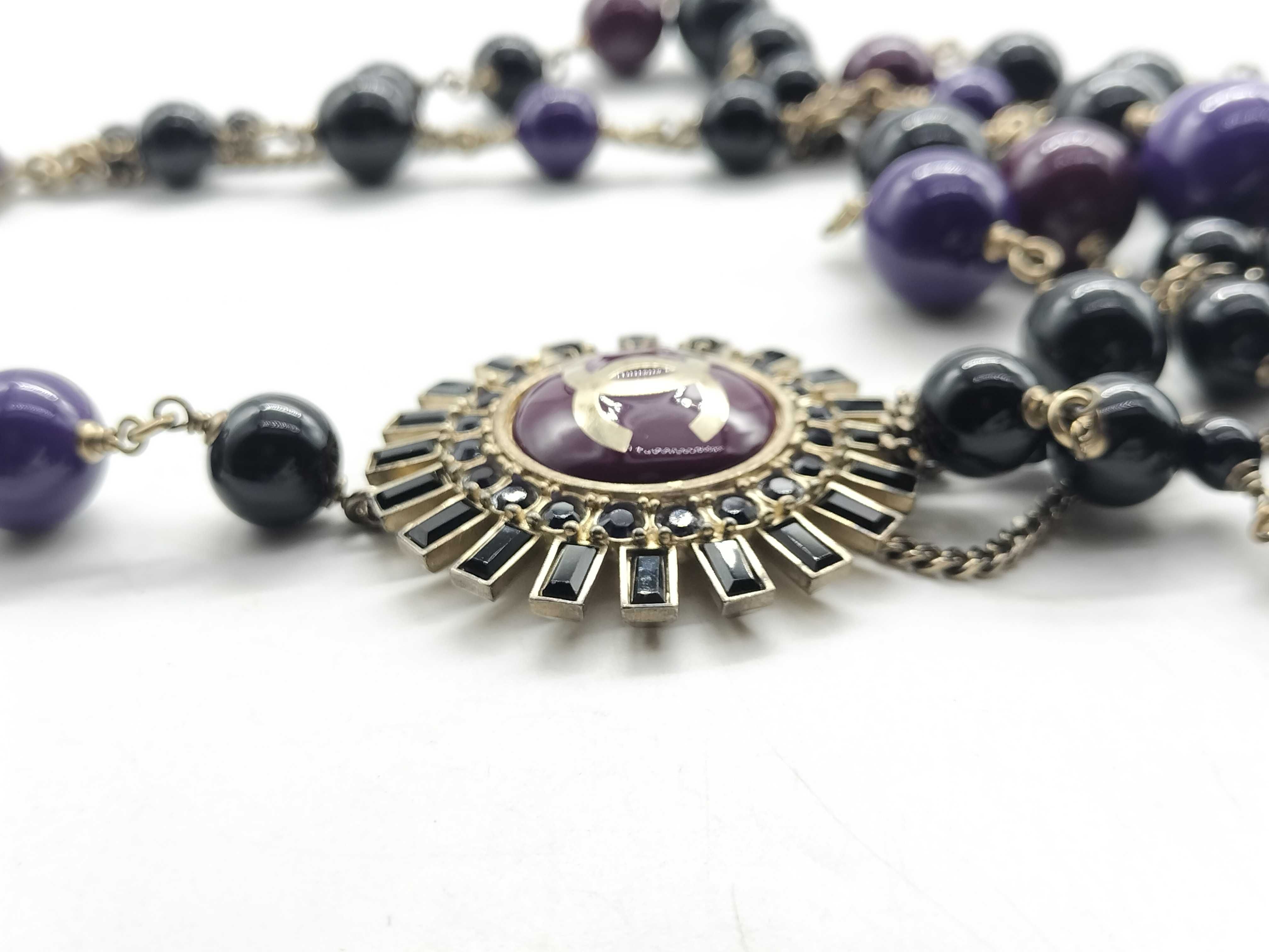 【水曜終了】(10228_0047)CHANEL ココ 07A パープル×ブラック ストーン ネックレス ネックレス