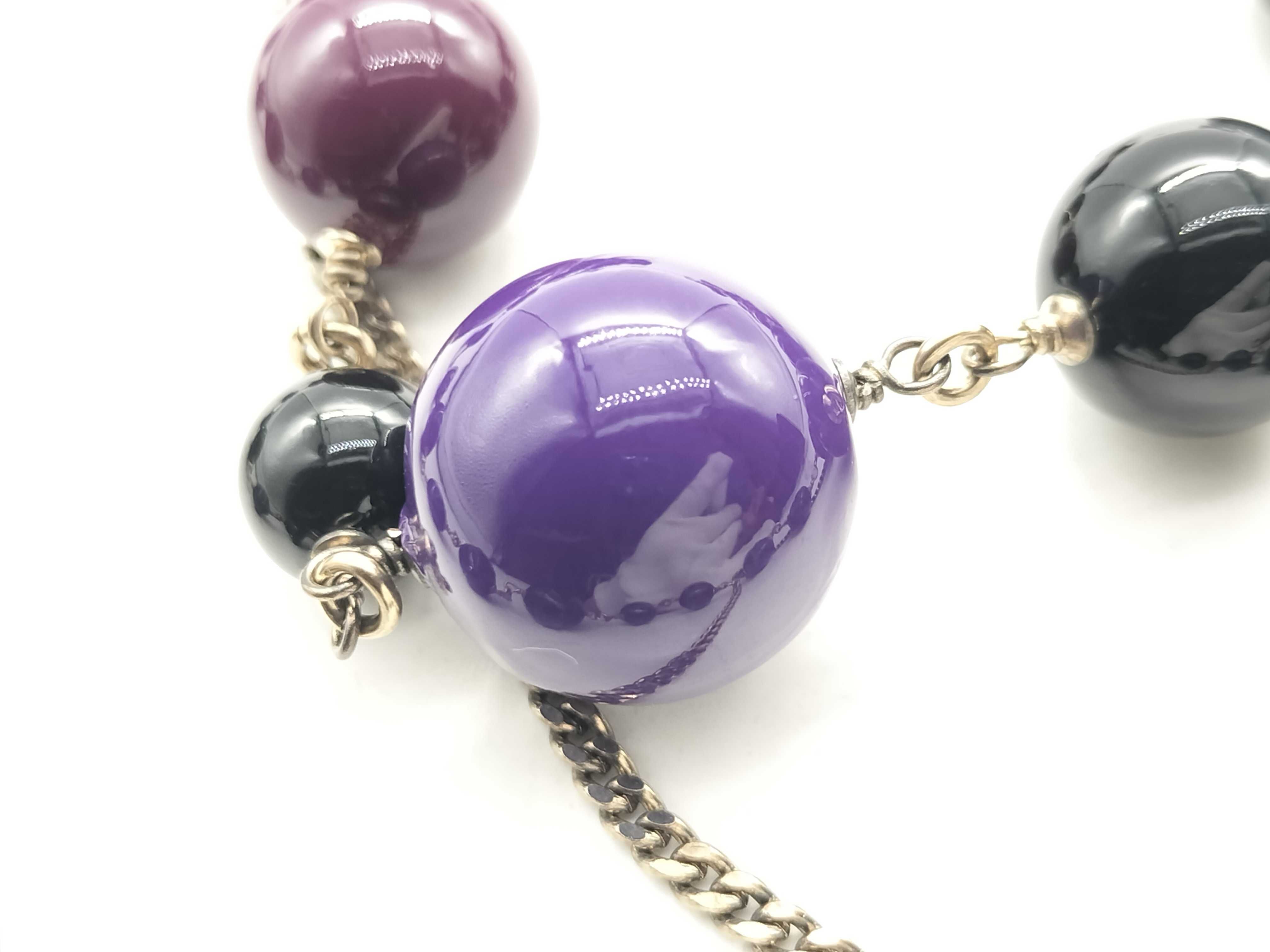 【水曜終了】(10228_0047)CHANEL ココ 07A パープル×ブラック ストーン ネックレス ネックレス