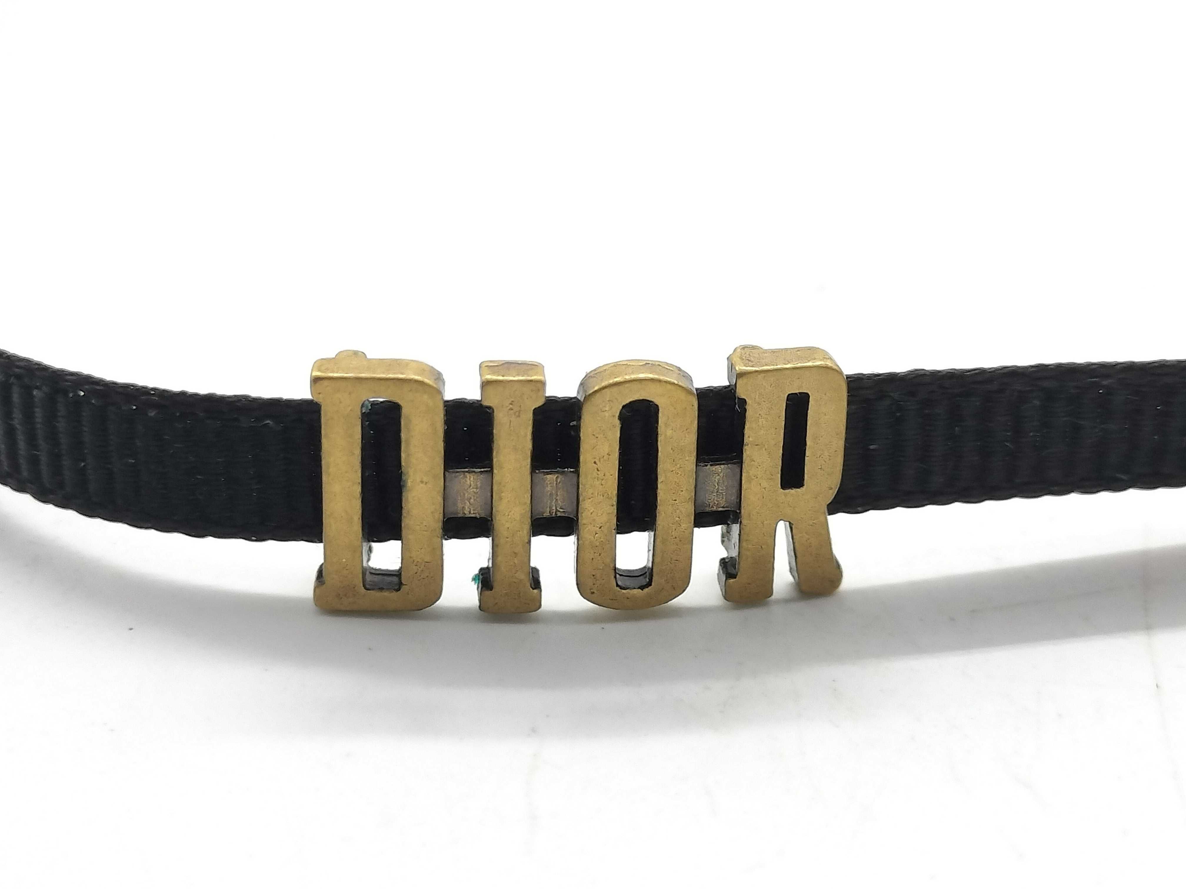 【水曜終了】(10221_0716)Dior ロゴ チョーカー ファブリック ブラック×ゴールド ネックレス