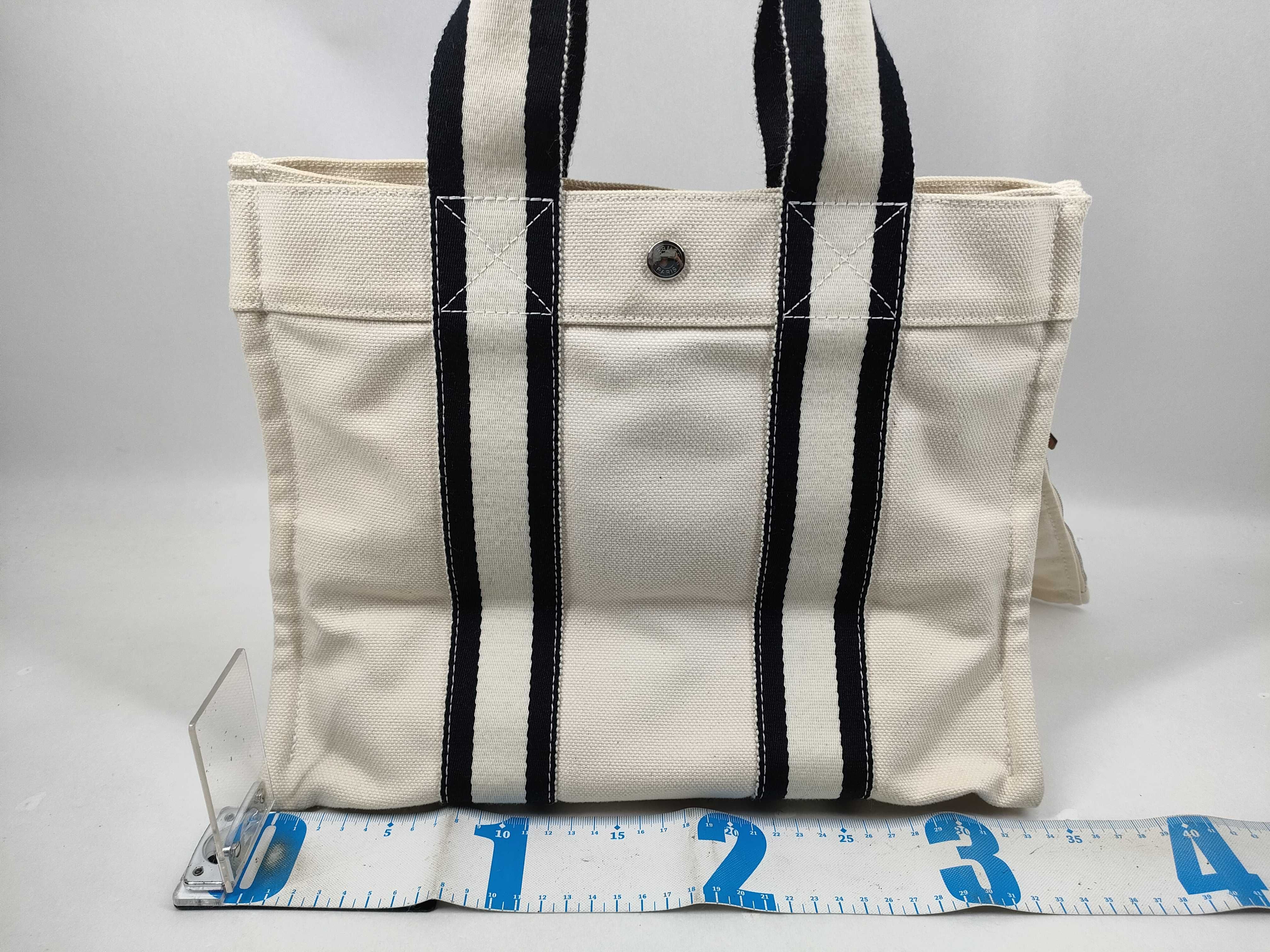 【水曜終了】(10227_0010)HERMES ボラボラ PM ホワイト×ブラック トートバッグ