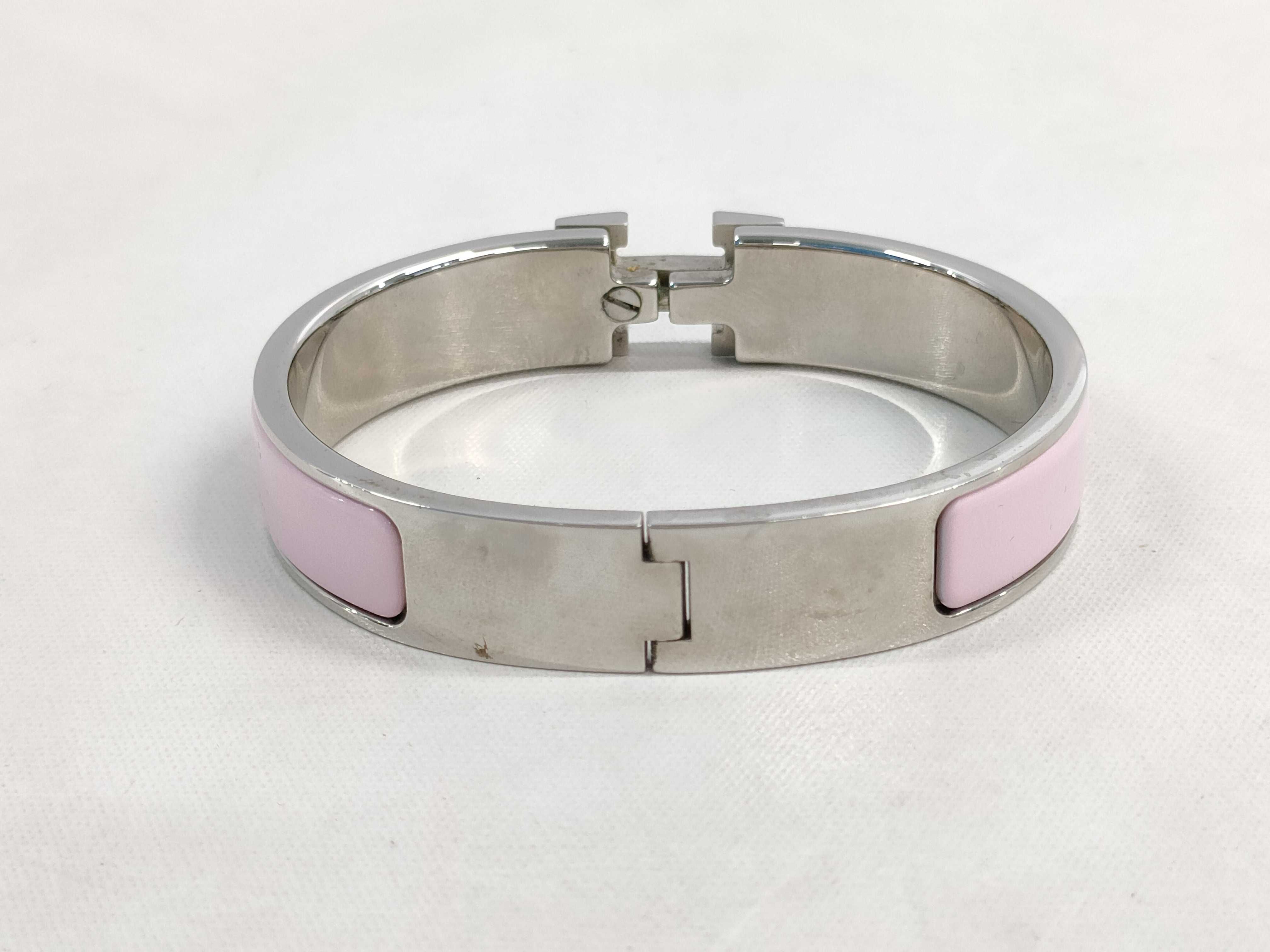 【水曜終了】(10227_0050)HERMES クリッククラック SV×ピンク バングル ブレスレット・バングル