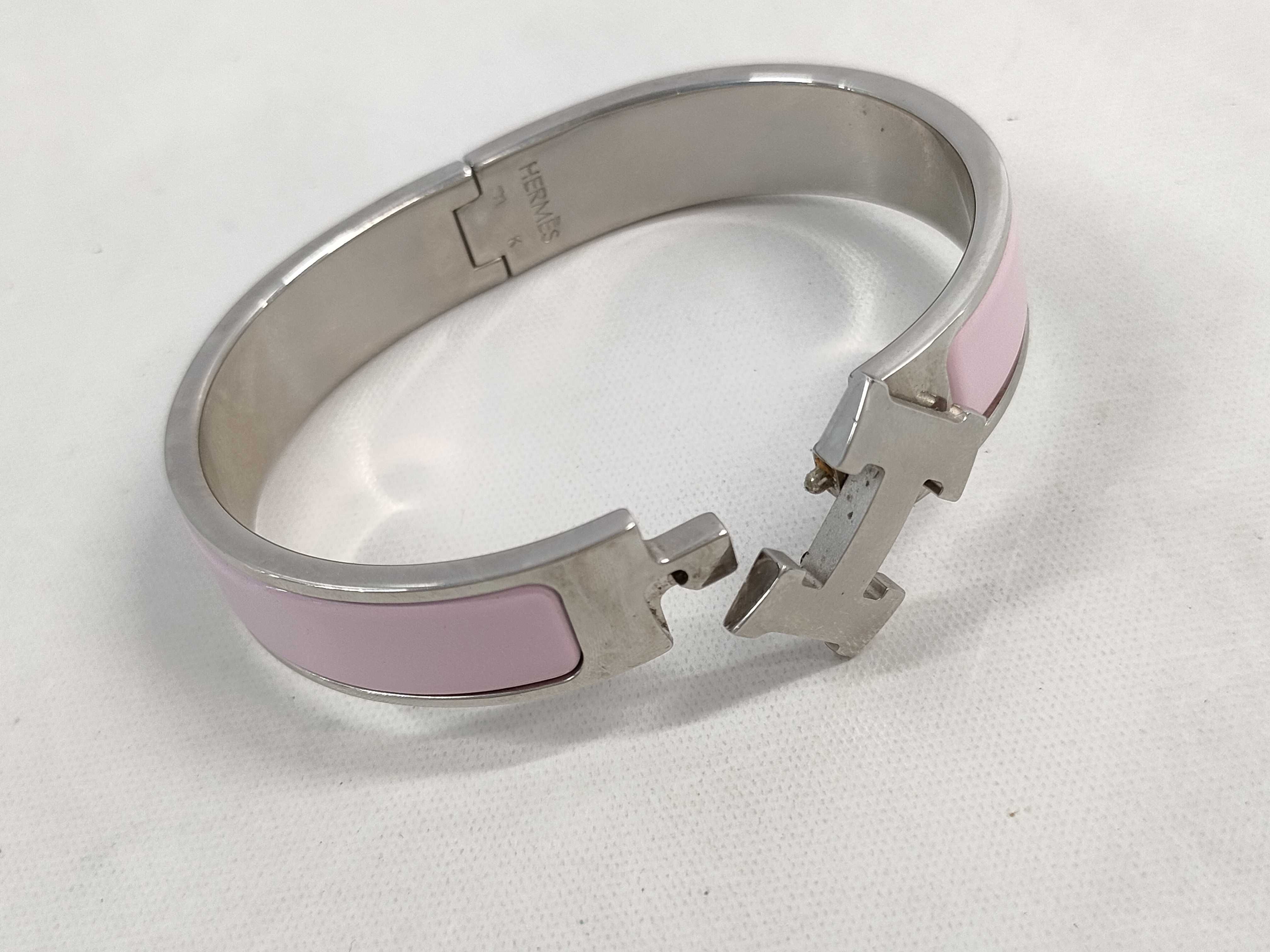 【水曜終了】(10227_0050)HERMES クリッククラック SV×ピンク バングル ブレスレット・バングル