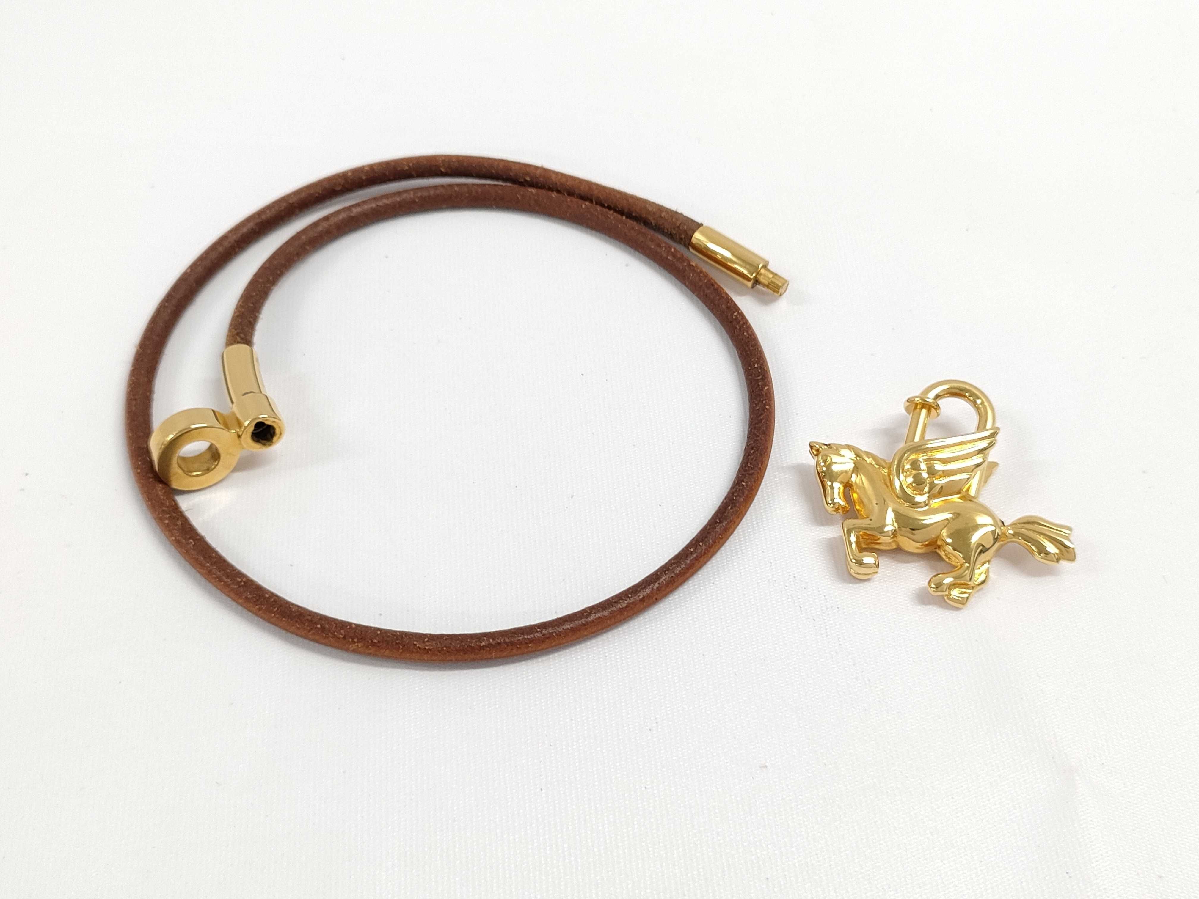 【水曜終了】(10223_0105)HERMES ペガサス チョーカー ゴールド×ブラウン その他小物