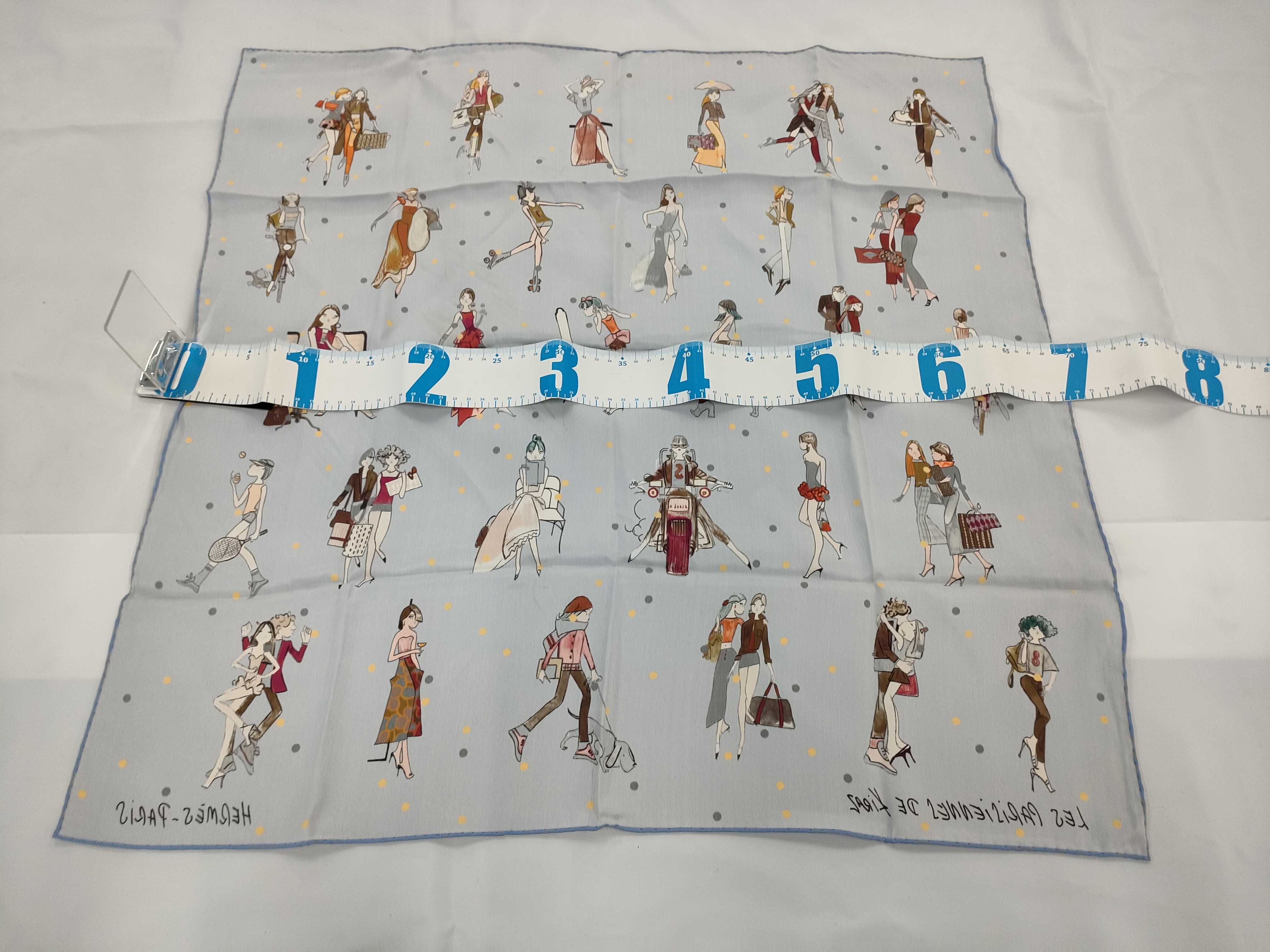 【水曜終了】(10227_0042)HERMES カレ カレ70 LES PARIS IENNES DE KIRAZ パリジェンヌ タグ無し その他小物