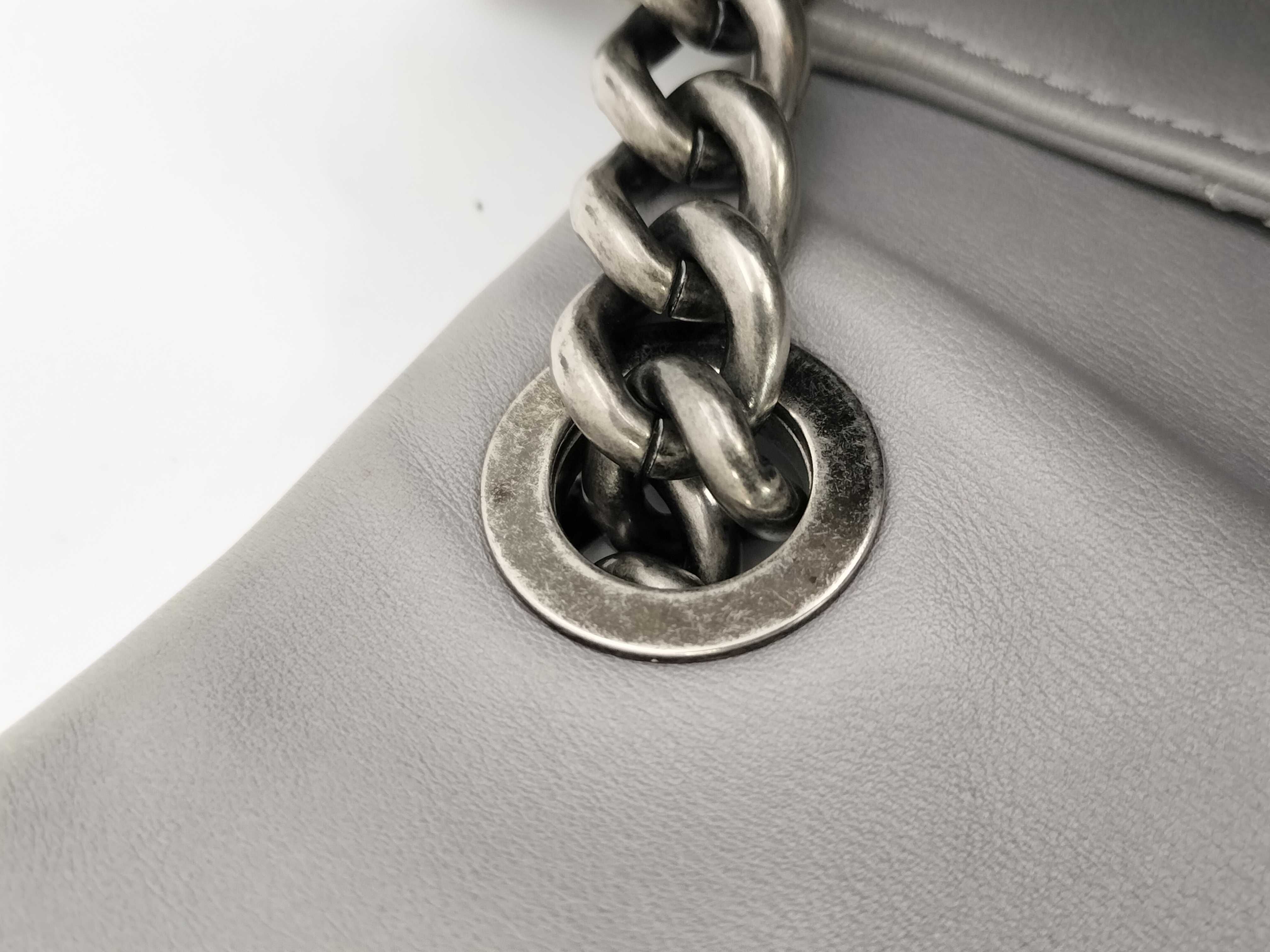 【水曜終了】(10217_0120)CHANEL カーフ ヴィンテージ マトラッセ ココマーク グレー 16番台 ショルダーバッグ